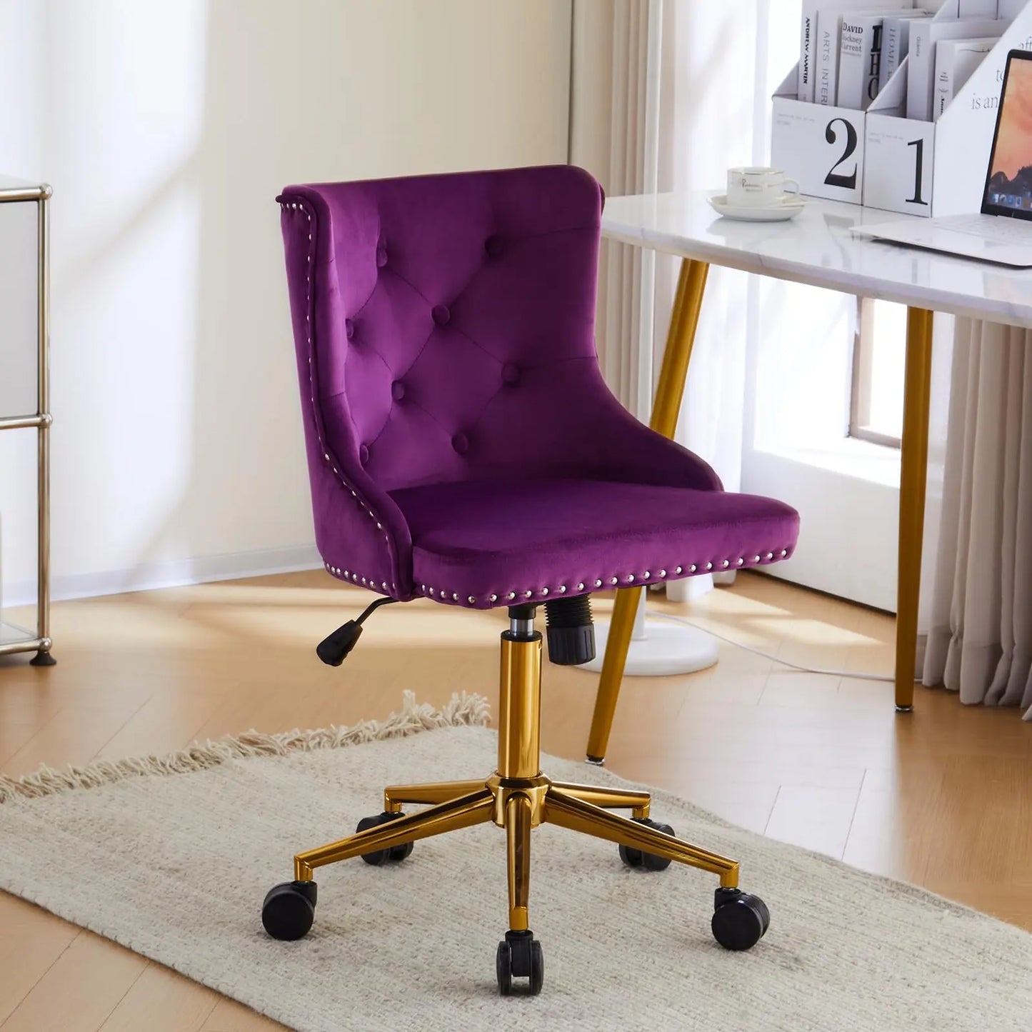 VINGLI Velvet Office Desk Chair With Adjustable Height Metal Base