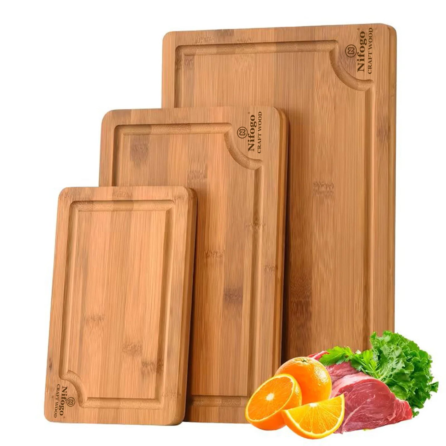Bamboo Cutting Board Set With Juice Groove 3 Pack Heavy Duty Natural