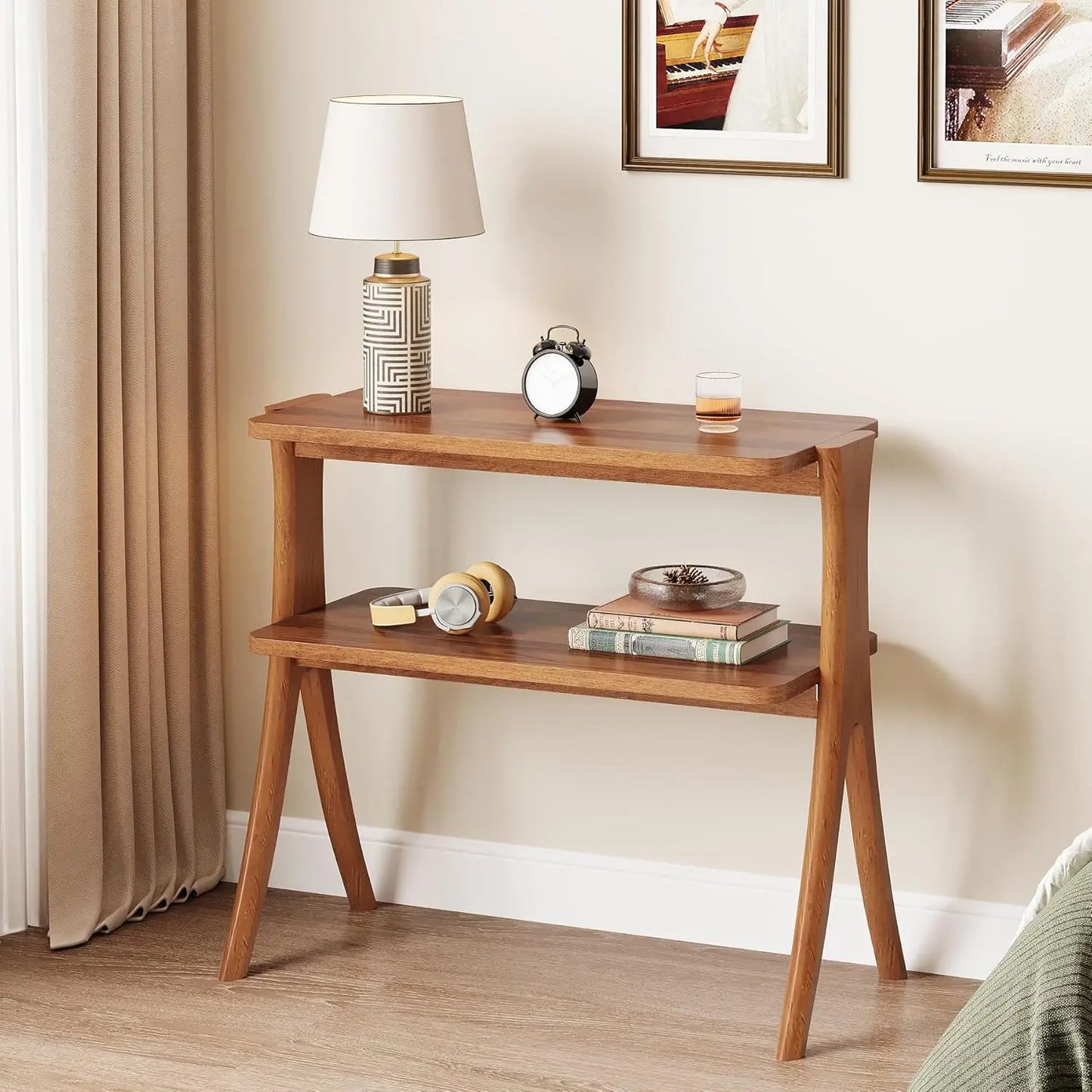 Little Tree Farmhouse Side Table With 2-Tier Storage