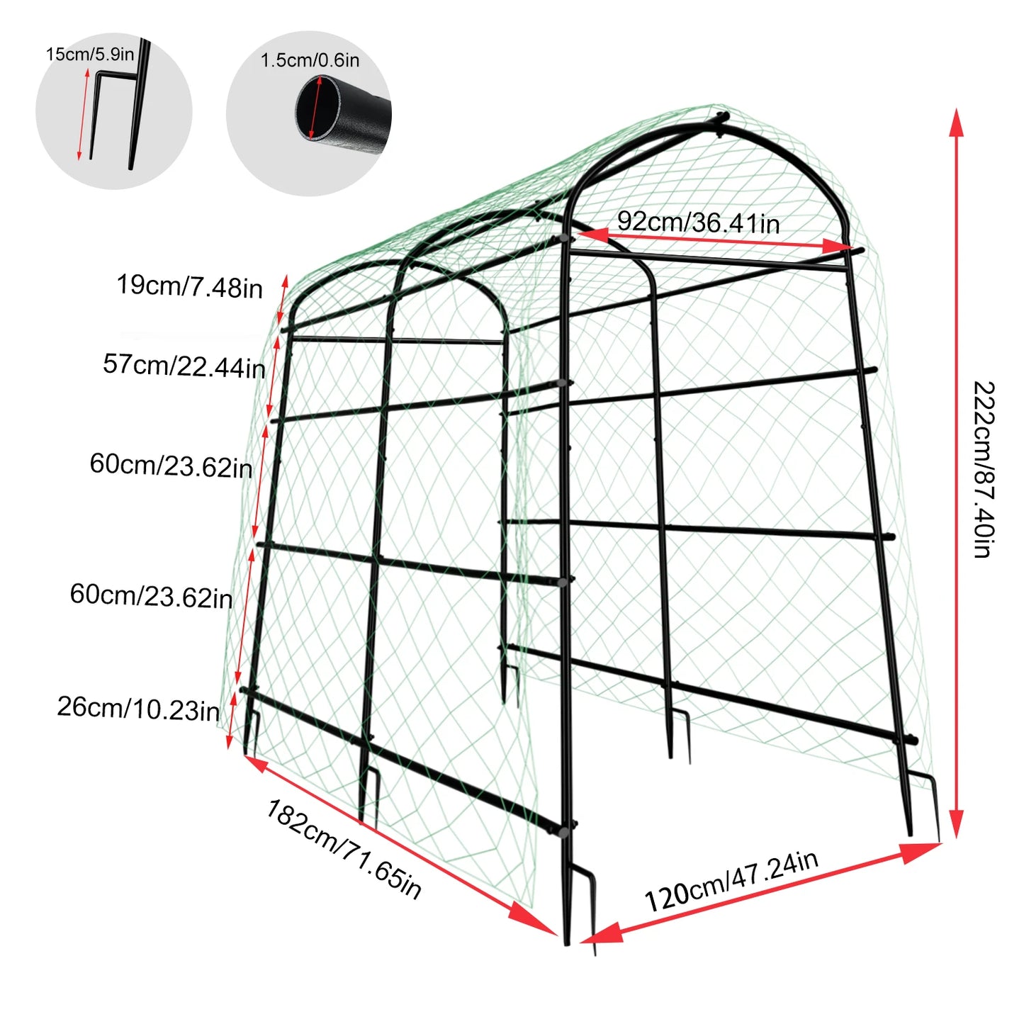 U Shaped Garden Cucumber Trellis With Nylon Netting And Spikes