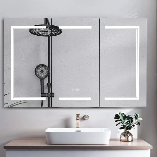LuxeMerge 3-Door Bathroom Medicine Cabinet With LED Mirror Dimmable