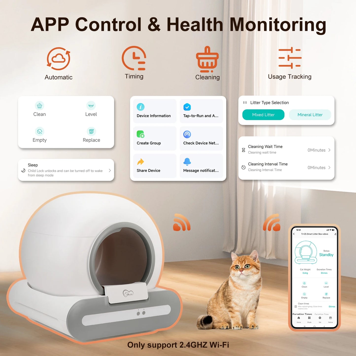 DOEL 65L Self Cleaning Cat Litter Box With App Control