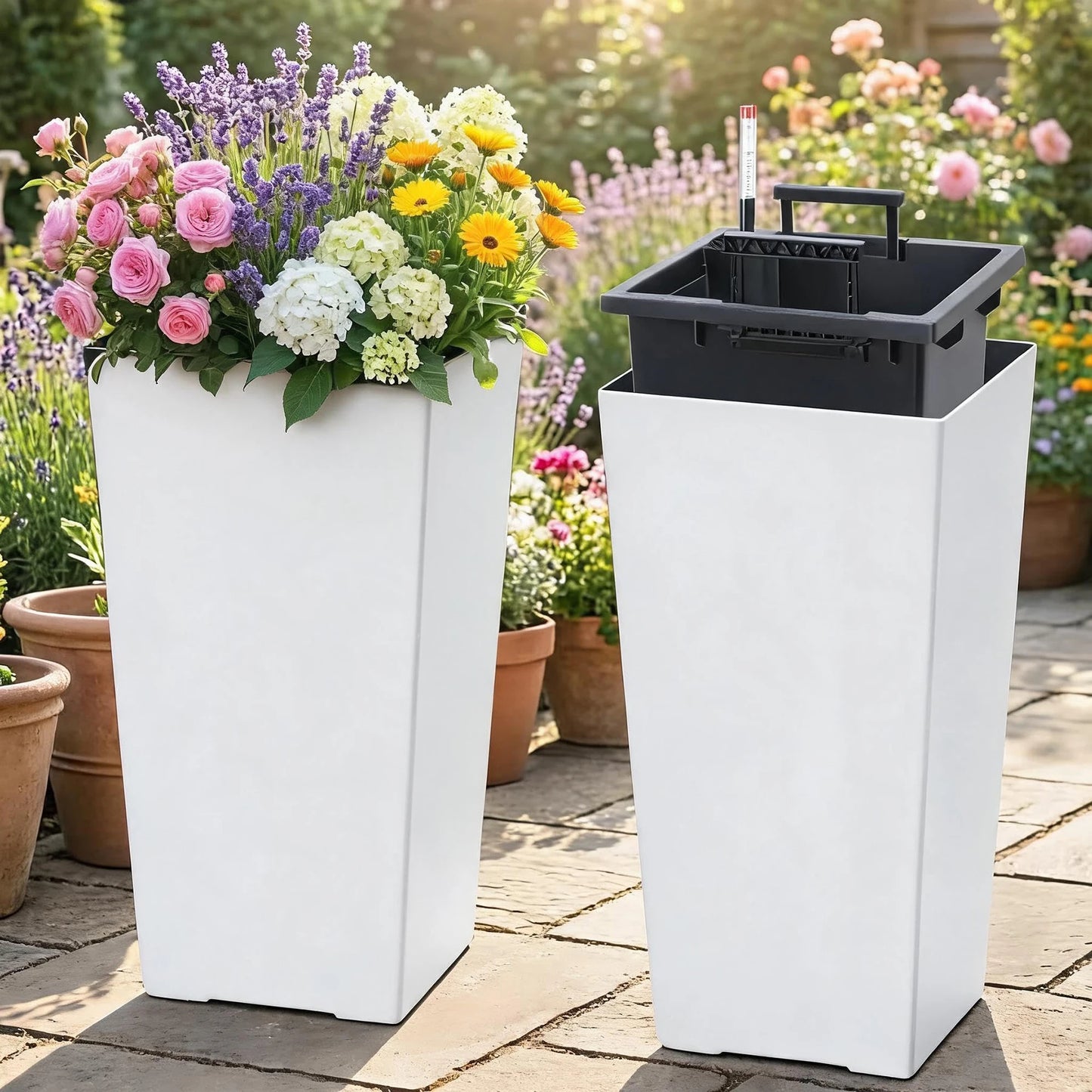HiMISS Self Watering Planters Set Of 2 For Indoor And Outdoor Use