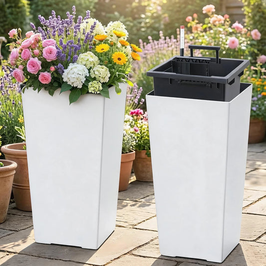 HiMISS Self Watering Planters Set Of 2 For Indoor And Outdoor Use