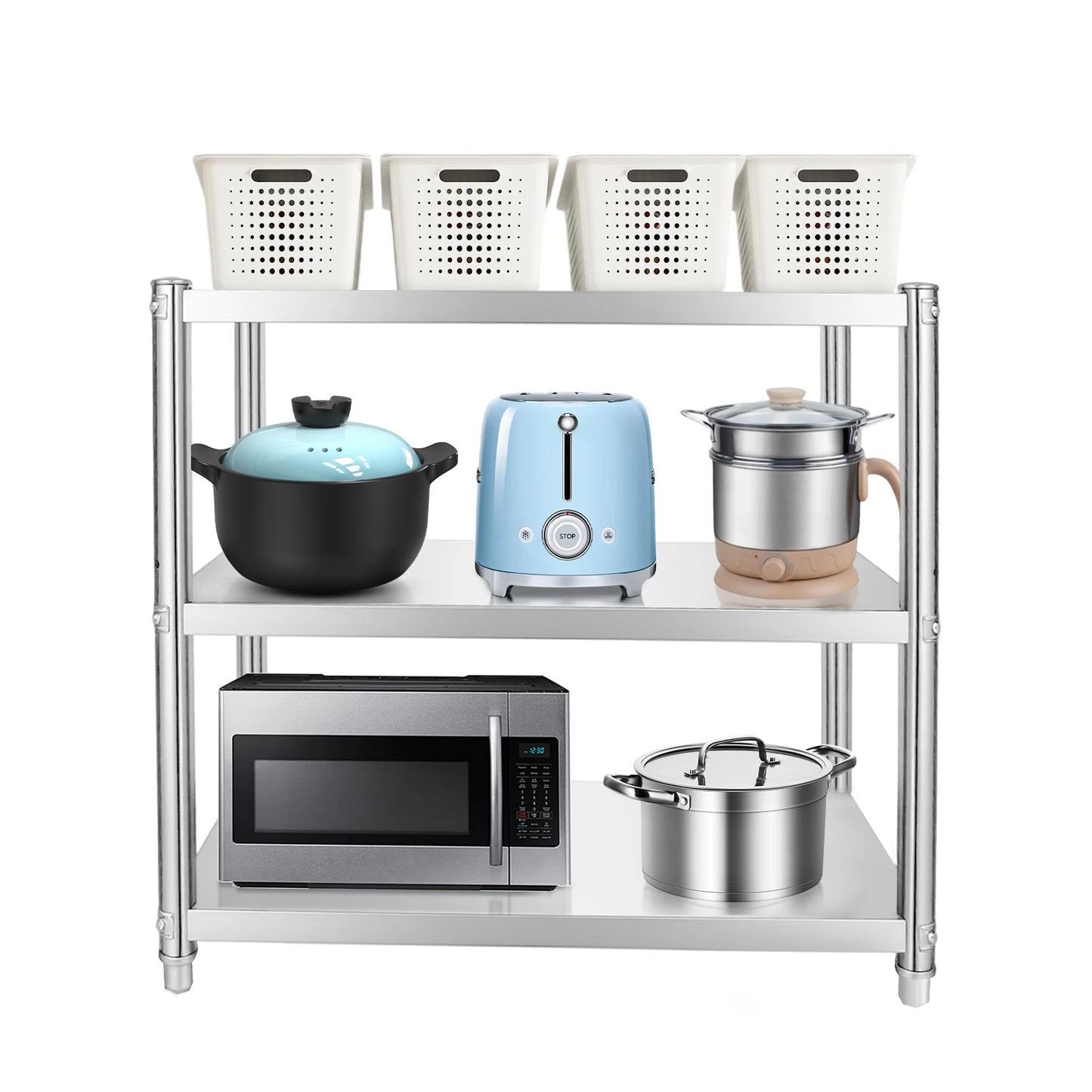Bymaocar Stainless Steel Standing Kitchen Shelf With Microwave Holder