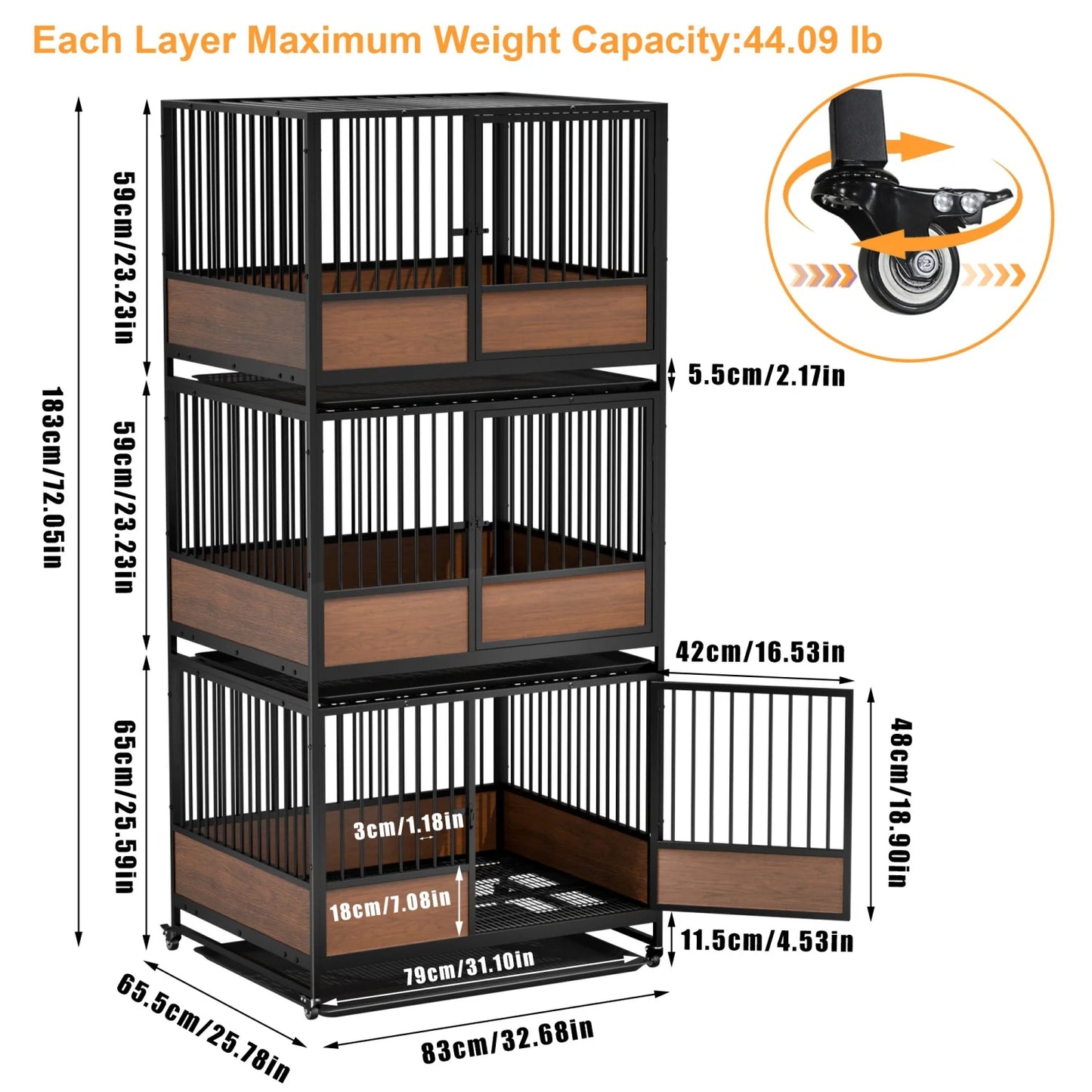 BINGOPAW Heavy Duty Dog Crate On Wheels With Removable Tray