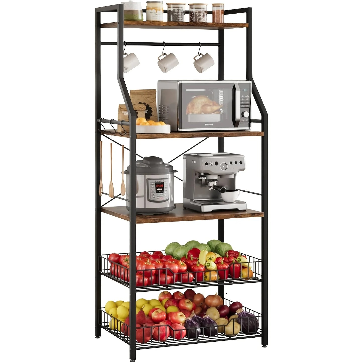 HIHEGD 5 Tier Stainless Steel Kitchen Storage Rack Microwave Stand