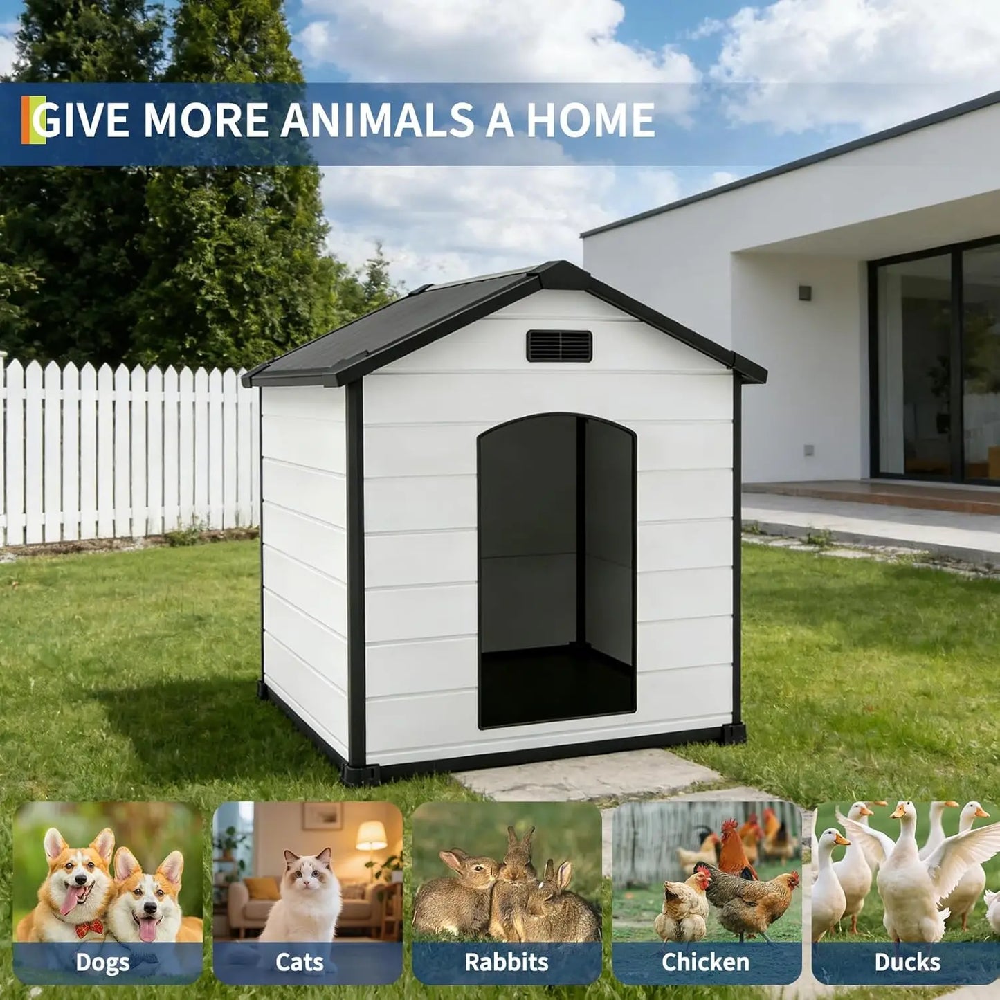 HiMISS Indoor Outdoor Waterproof Dog House With Removable Roof
