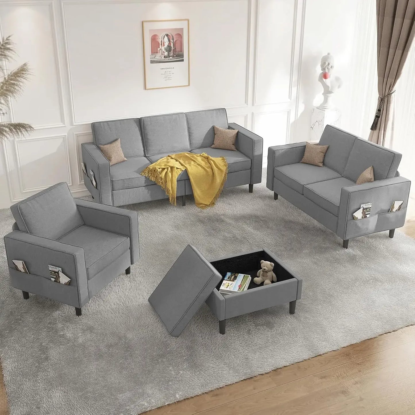 Sectional L Shaped Sofa Set 3Plus2Plus1Ottoman Living Room Furniture