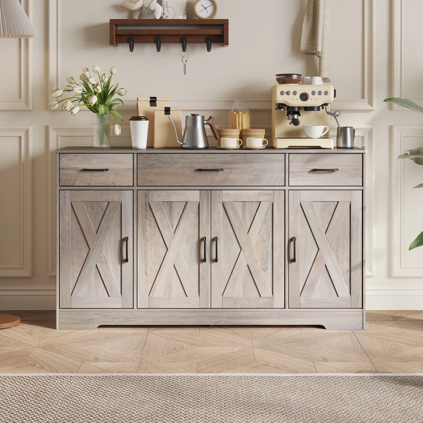 Huisenitre Farmhouse Buffet Cabinet With Coffee Bar Station