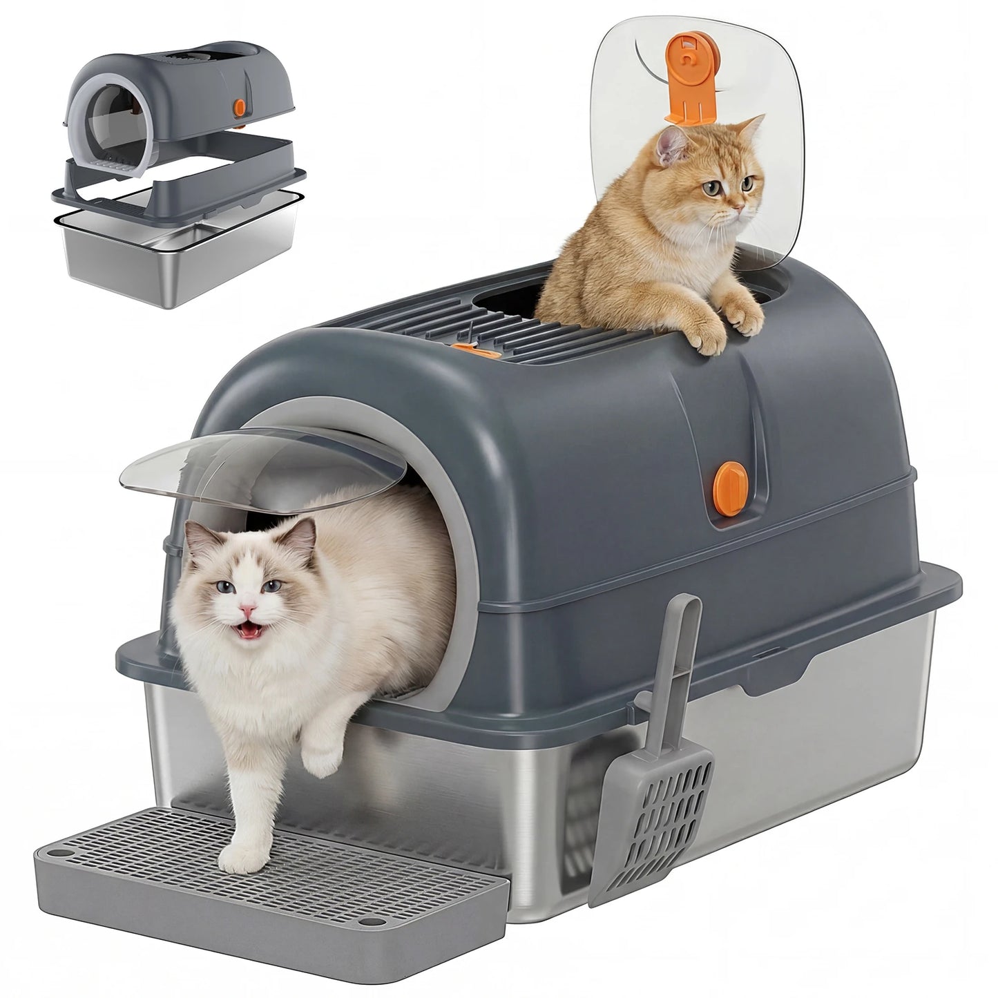 Stainless Steel Cat Litter Box Fully Enclosed With Scoop