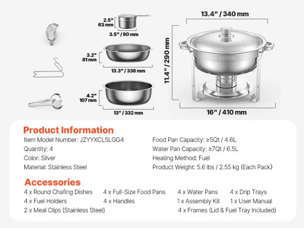SucceBuy Chafing Dish Buffet Set Stainless Steel 4-Pan Warmer
