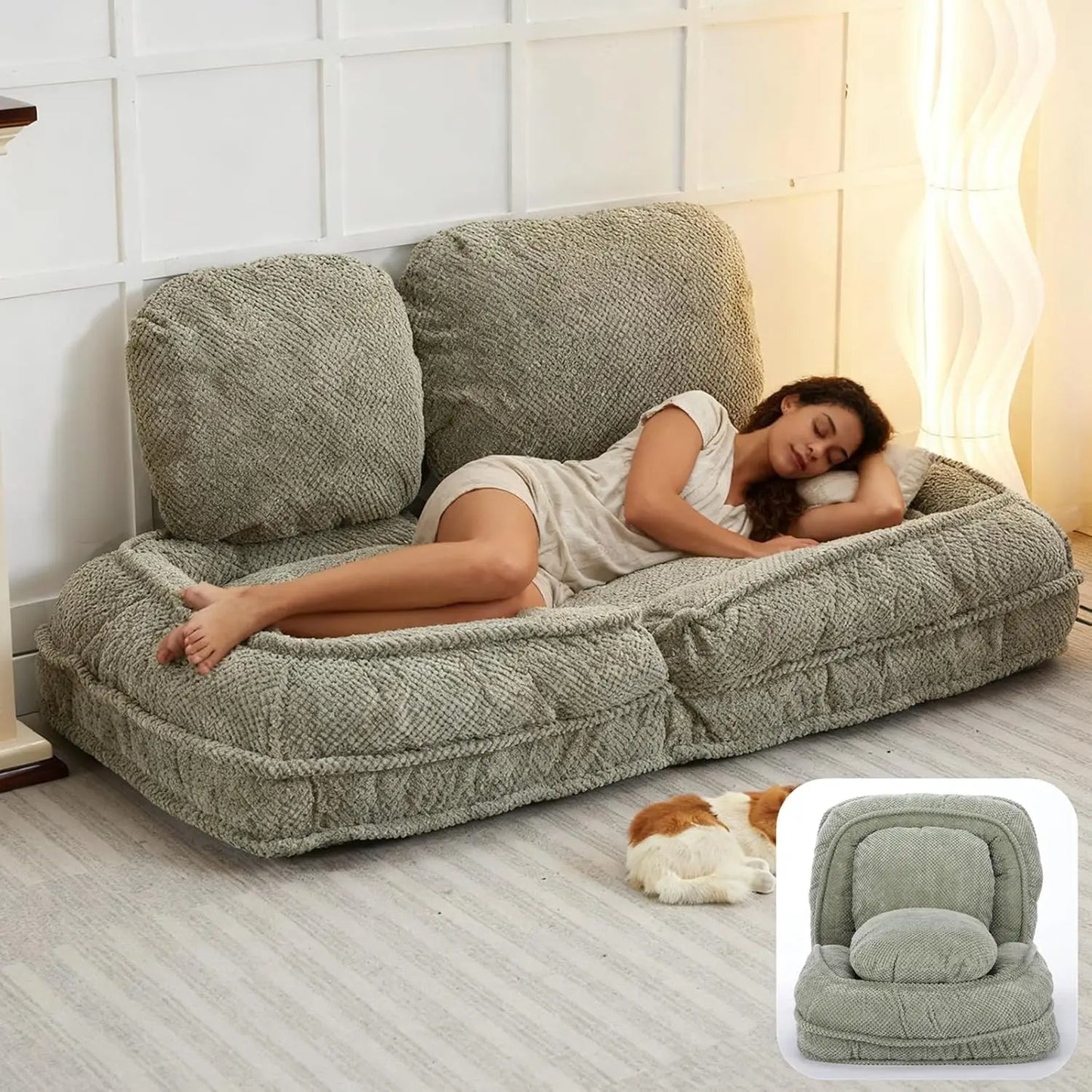 GUOHE Foldable Lazy Sofa Bed With 5 Positions Backrest