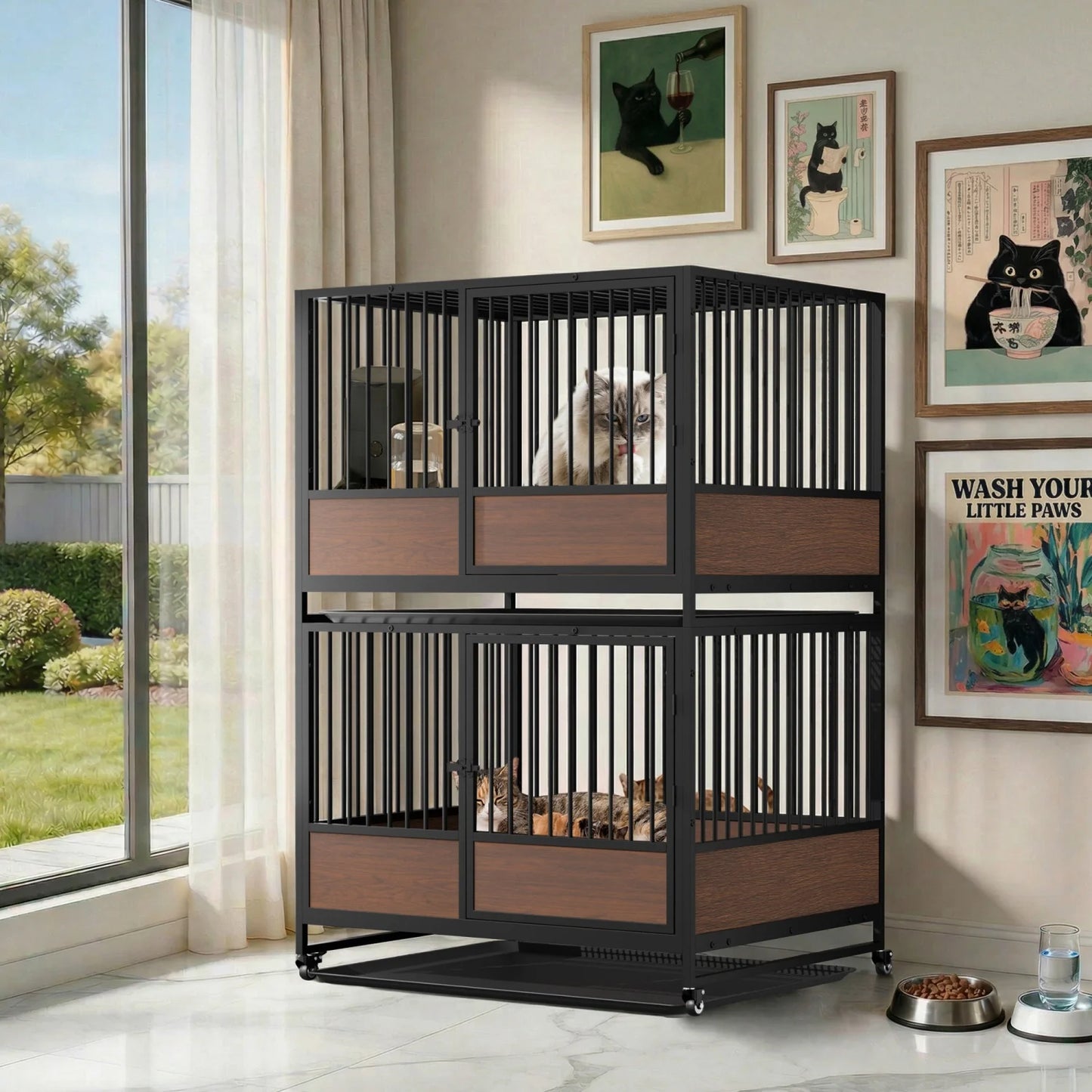 BINGOPAW Heavy Duty Dog Crate On Wheels With Removable Tray