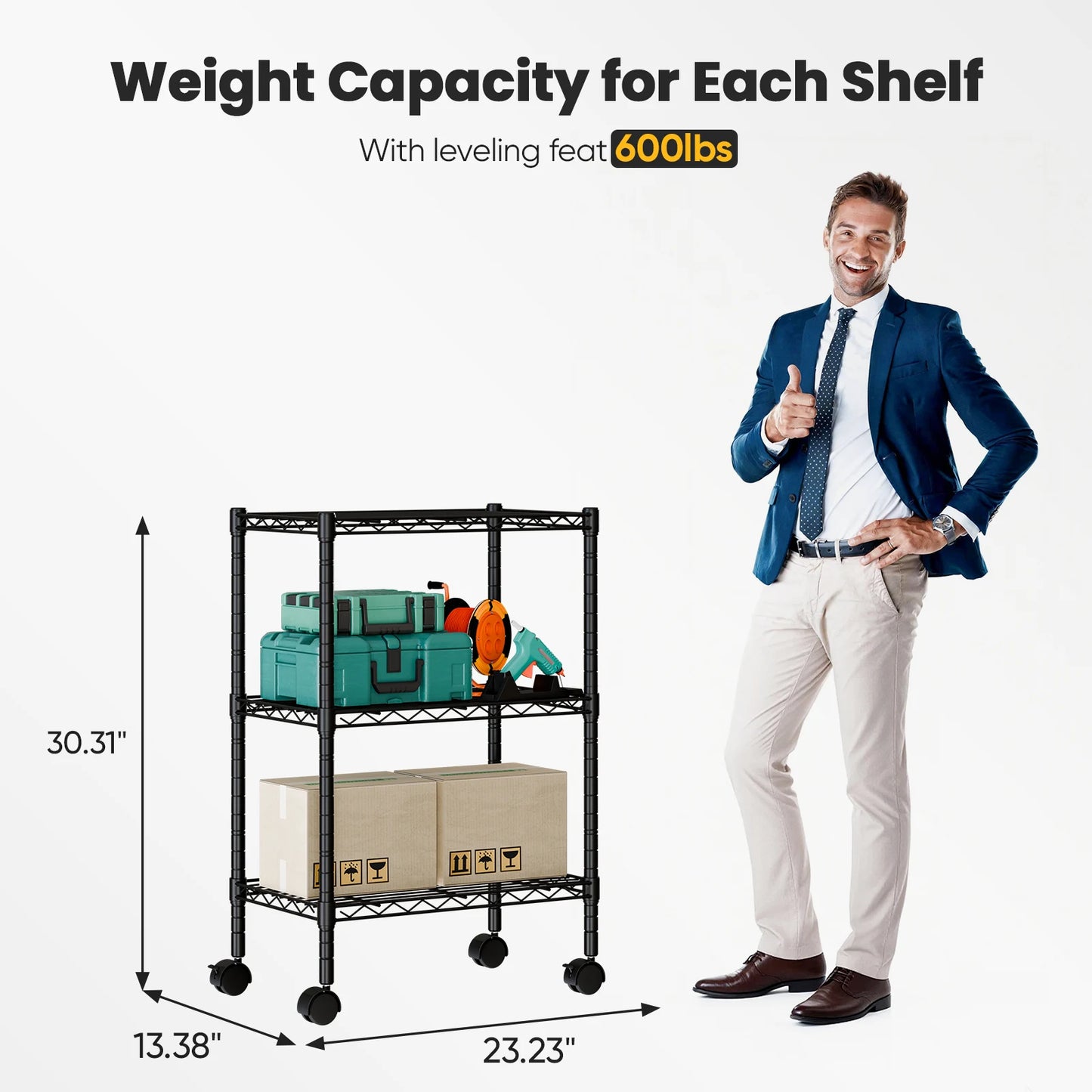 JHK Heavy Duty 3-5 Tier Grid Storage Bookshelf With Wheels