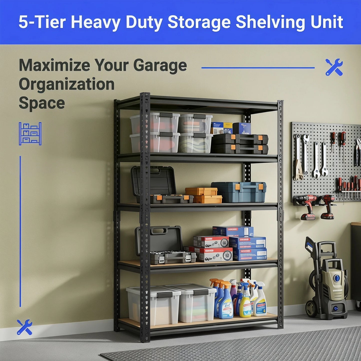 Heavy-Duty Industrial Metal Storage Shelves Adjustable Five-Tier Unit
