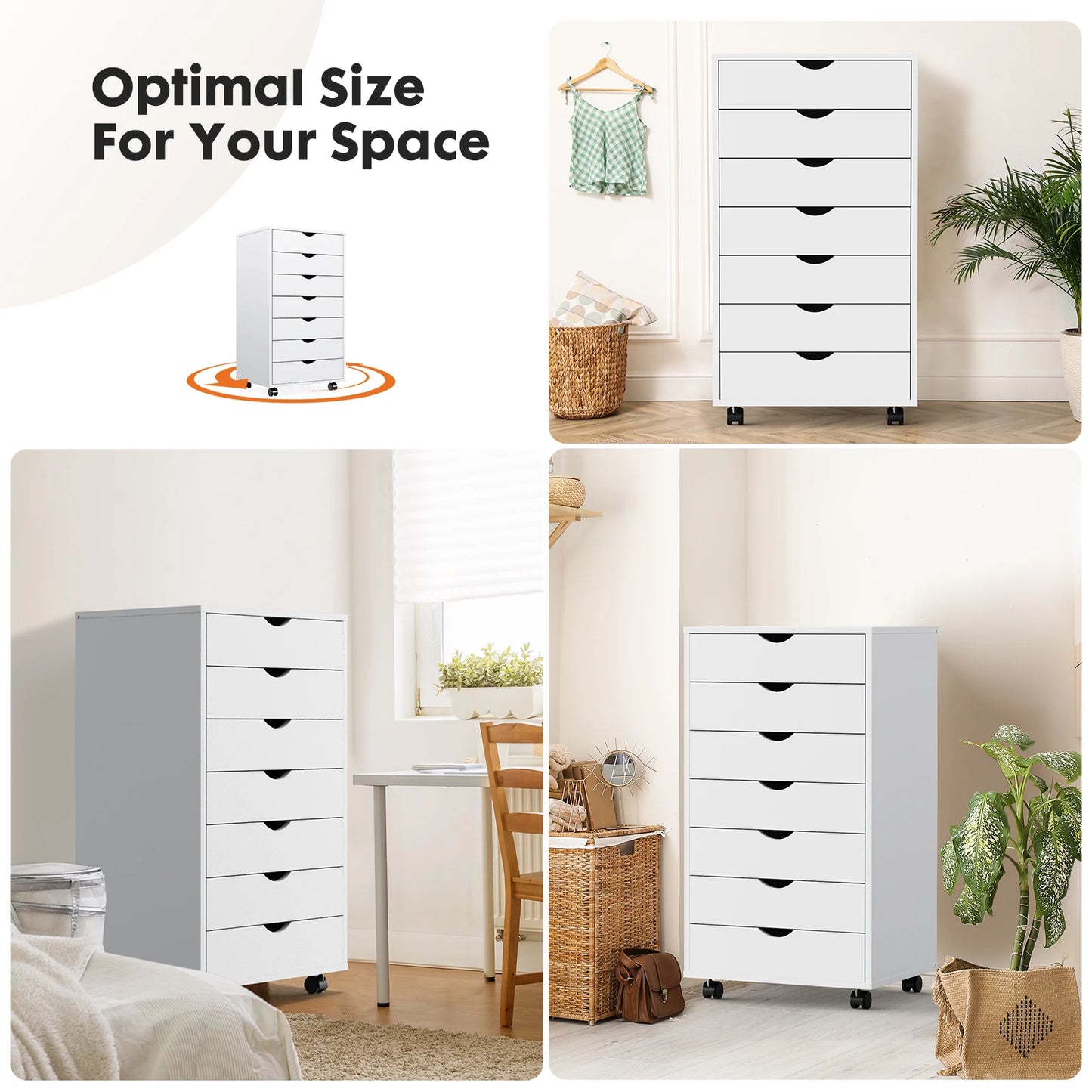 JHK Seven Drawer Chest Nightstand Storage Cabinet On Wheels