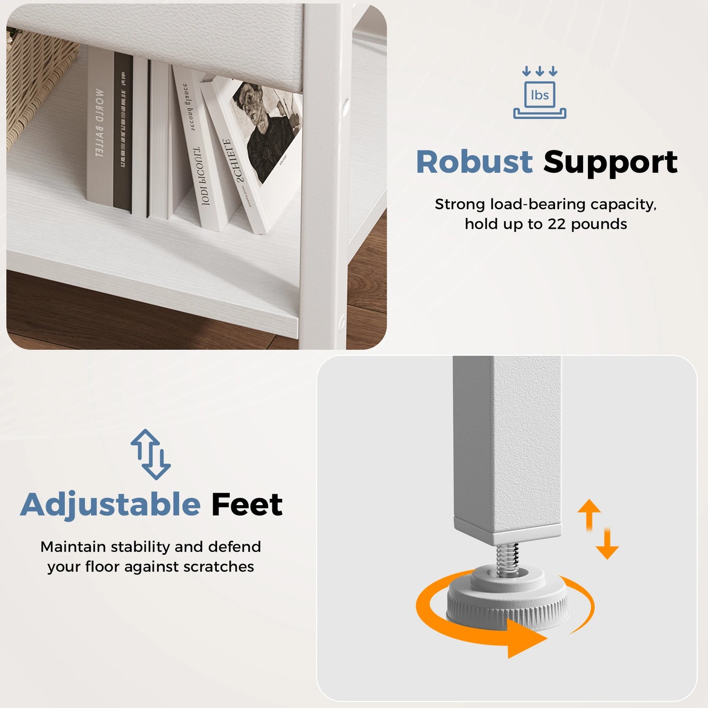 MCQ Nightstand With LED Light Strip Fabric Drawers Charging Station
