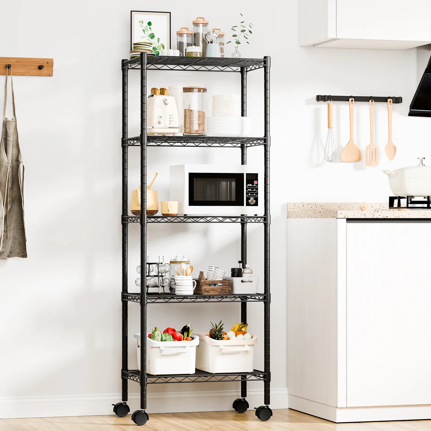 JHK Heavy Duty 3-5 Tier Grid Storage Bookshelf With Wheels