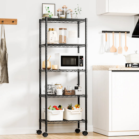 JHK Heavy Duty 3-5 Tier Grid Storage Bookshelf With Wheels