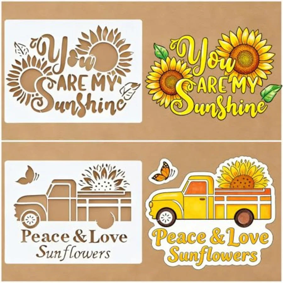 Sunflower Stencil Set For Painting Reusable Plastic Templates For Crafts