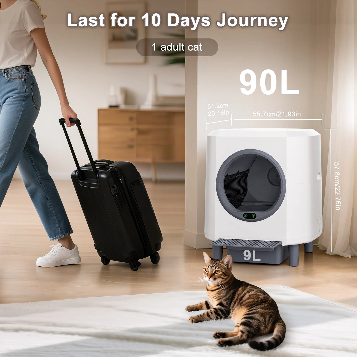 Automatic Self Cleaning Litter Box With App Control Odor Control Safety Sensor