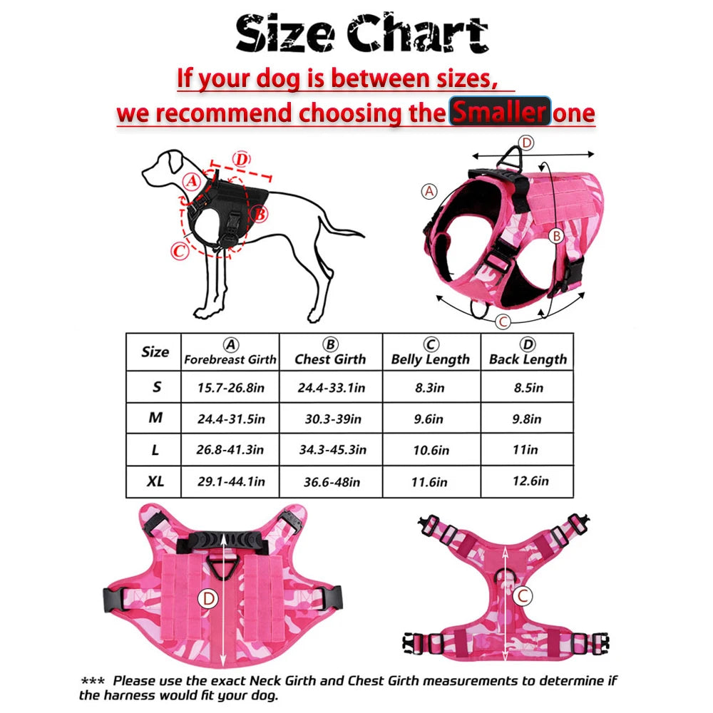 Military Pink Camouflage Dog Harness For Large And Medium Dogs