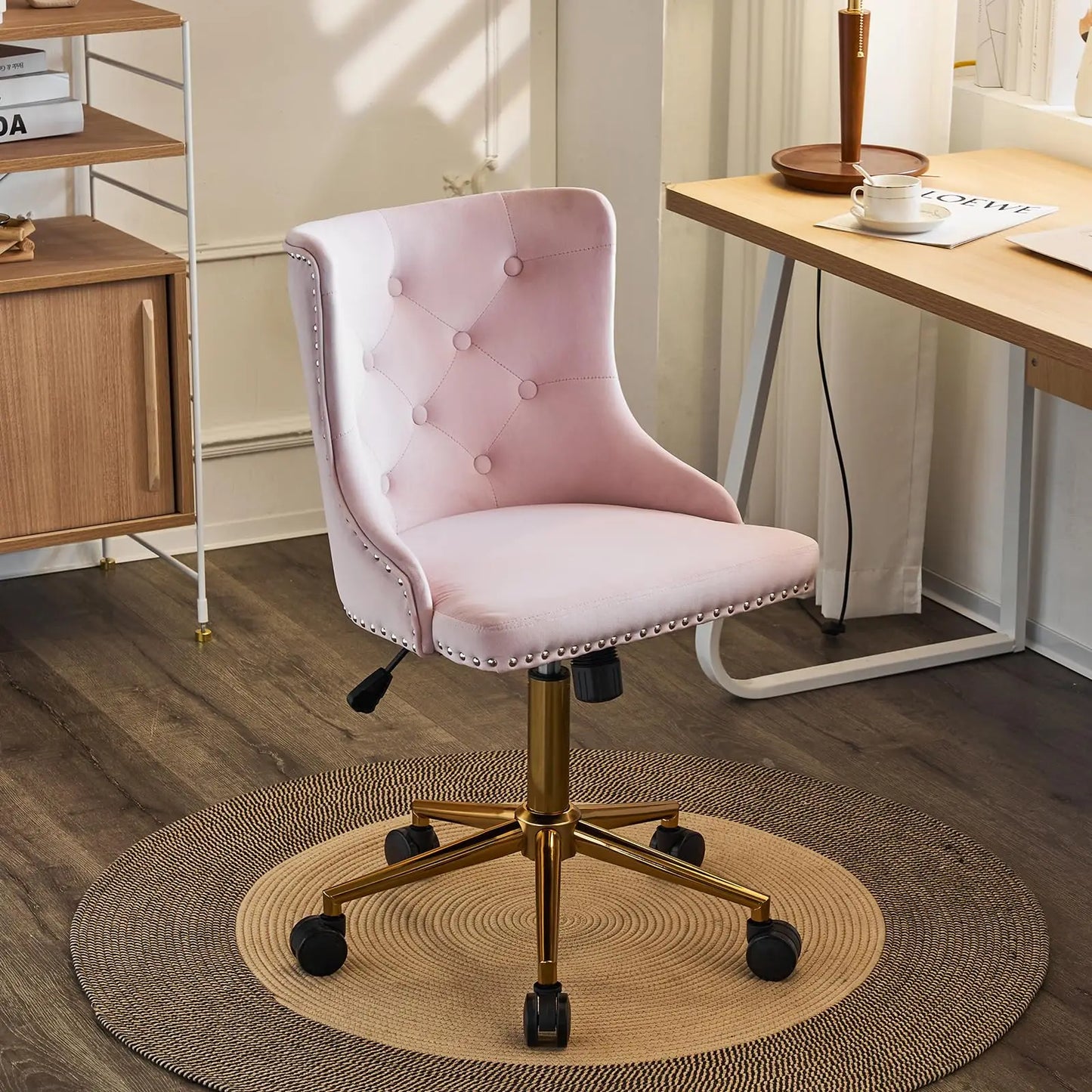 VINGLI Velvet Office Desk Chair With Adjustable Height Metal Base