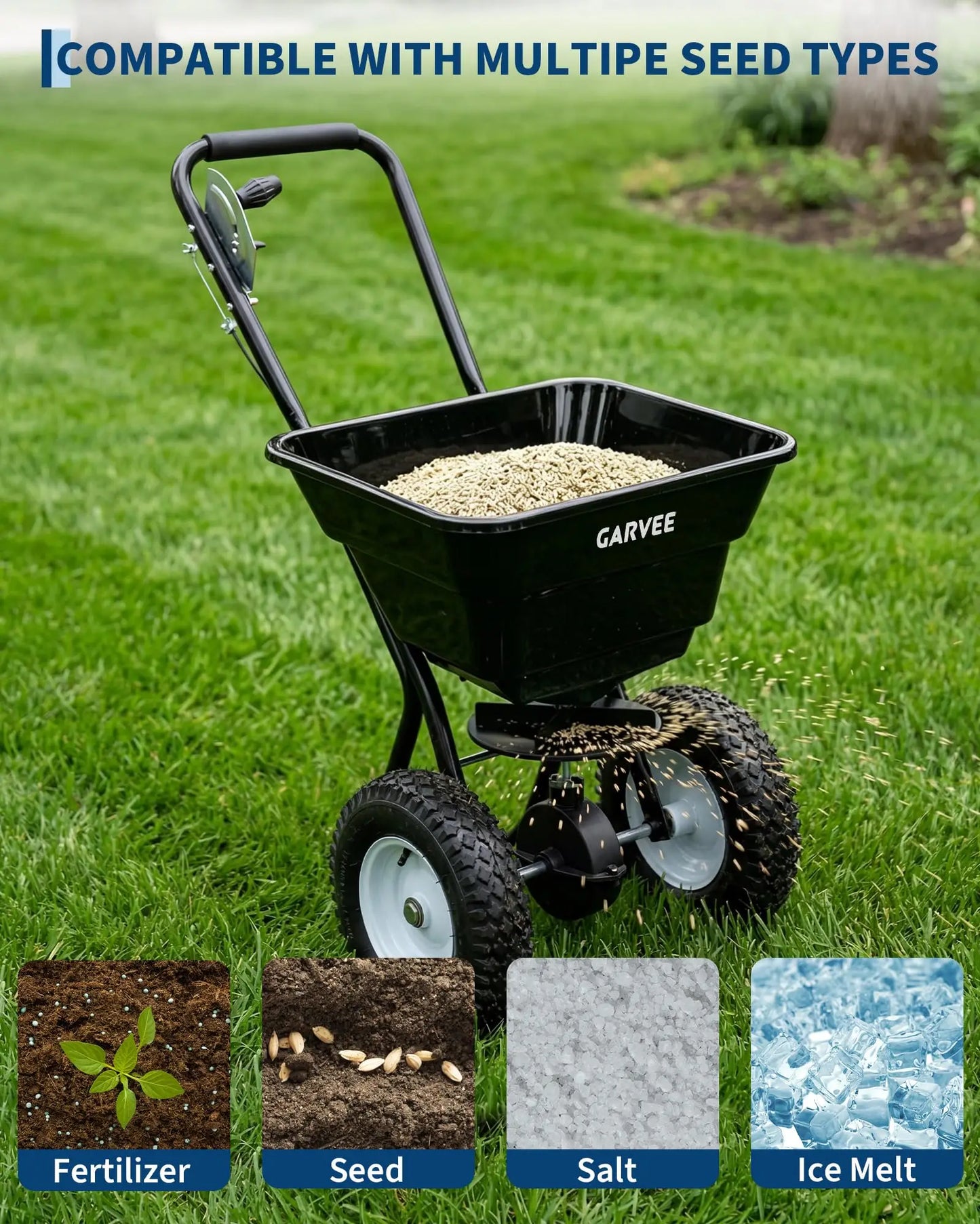 Push Broadcast Spreader 80 Pound Capacity With Adjustable Flow Control