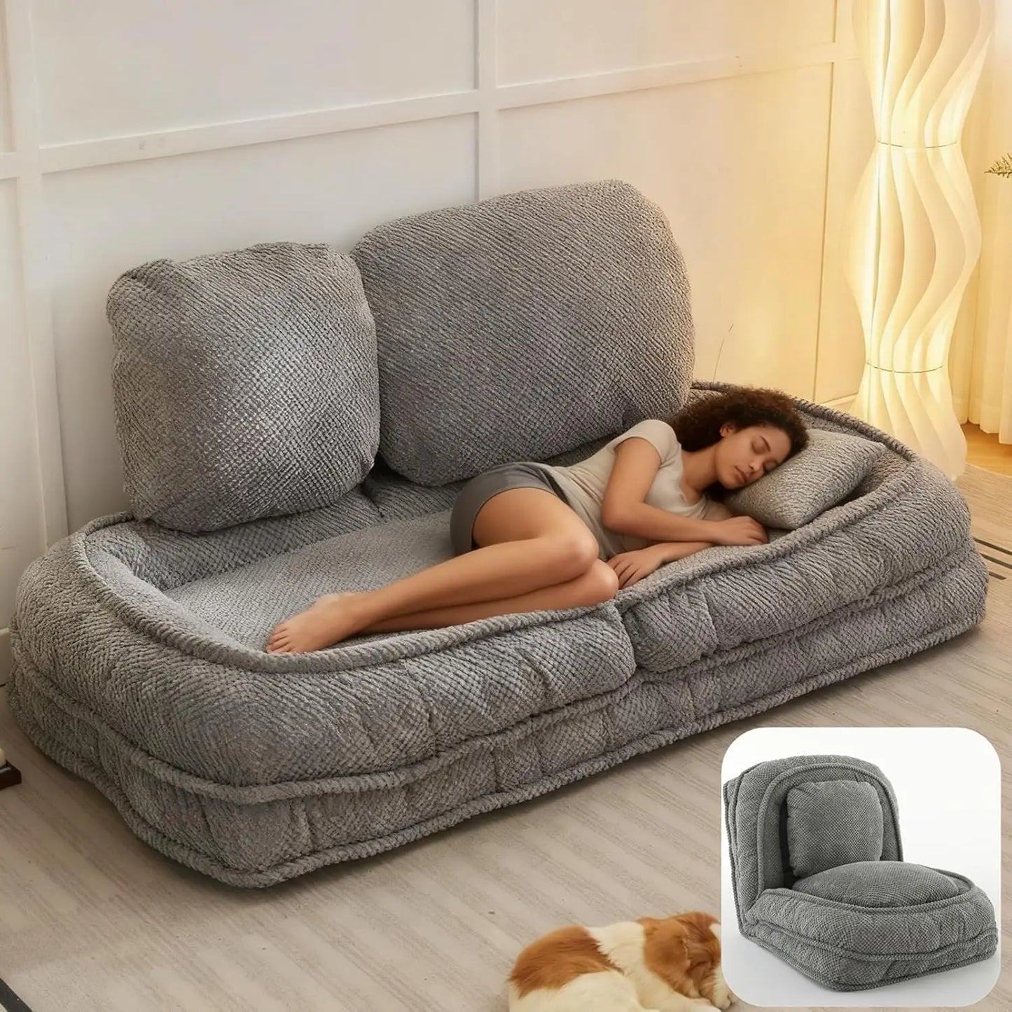 GUOHE Foldable Lazy Sofa Bed With 5 Positions Backrest