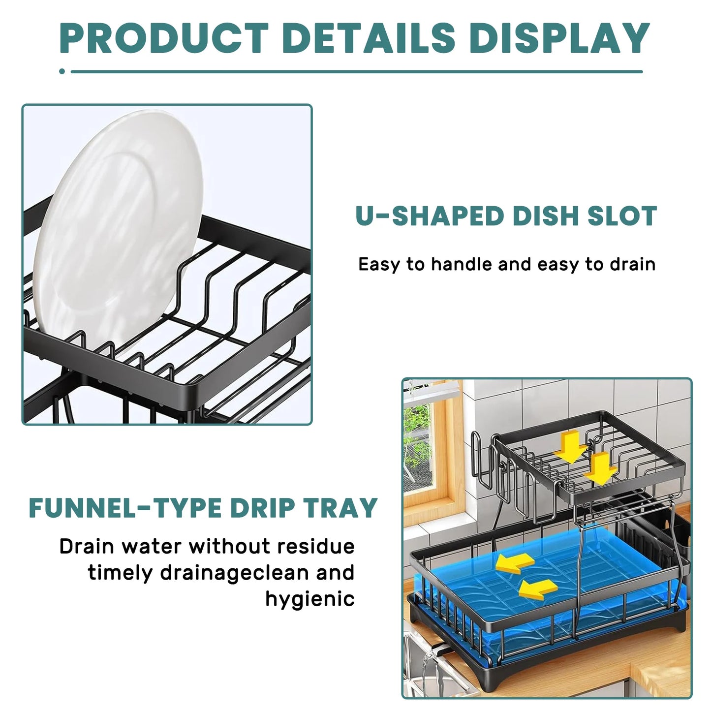 Two-Tier Dish Drying Rack for Kitchen Countertop, Large Capacity