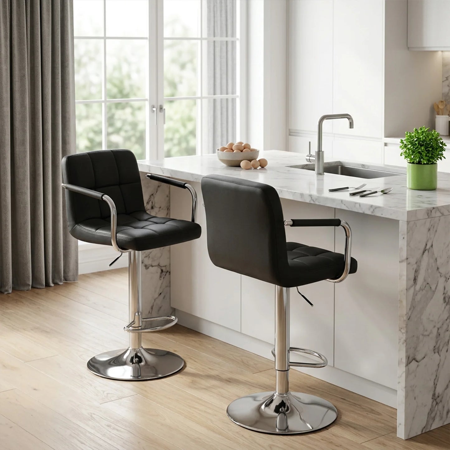 JHK Ergonomic PU Leather Swivel Office Chair With Adjustable Armrests