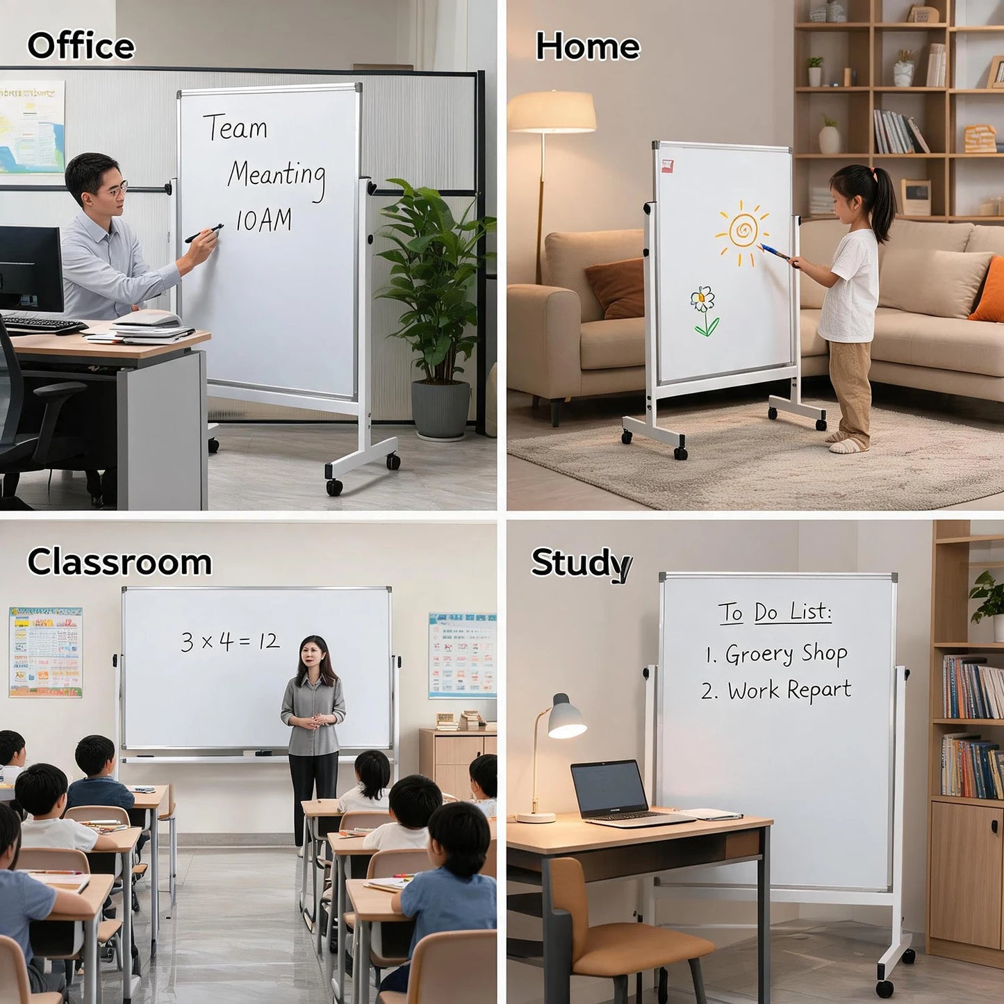 Rolling Magnetic Double Sided Dry Erase Whiteboard On Wheels