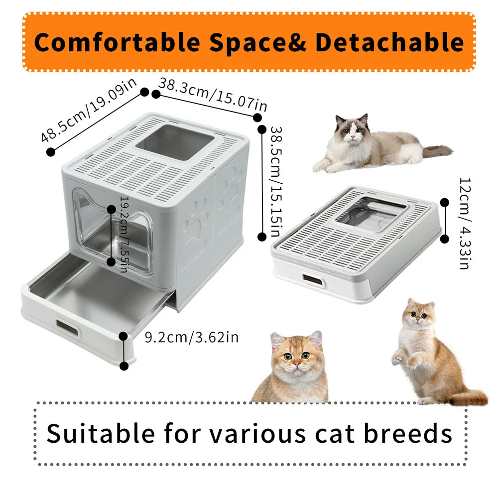 Enclosed Stainless Steel Cat Litter Box With Lid Top Entry
