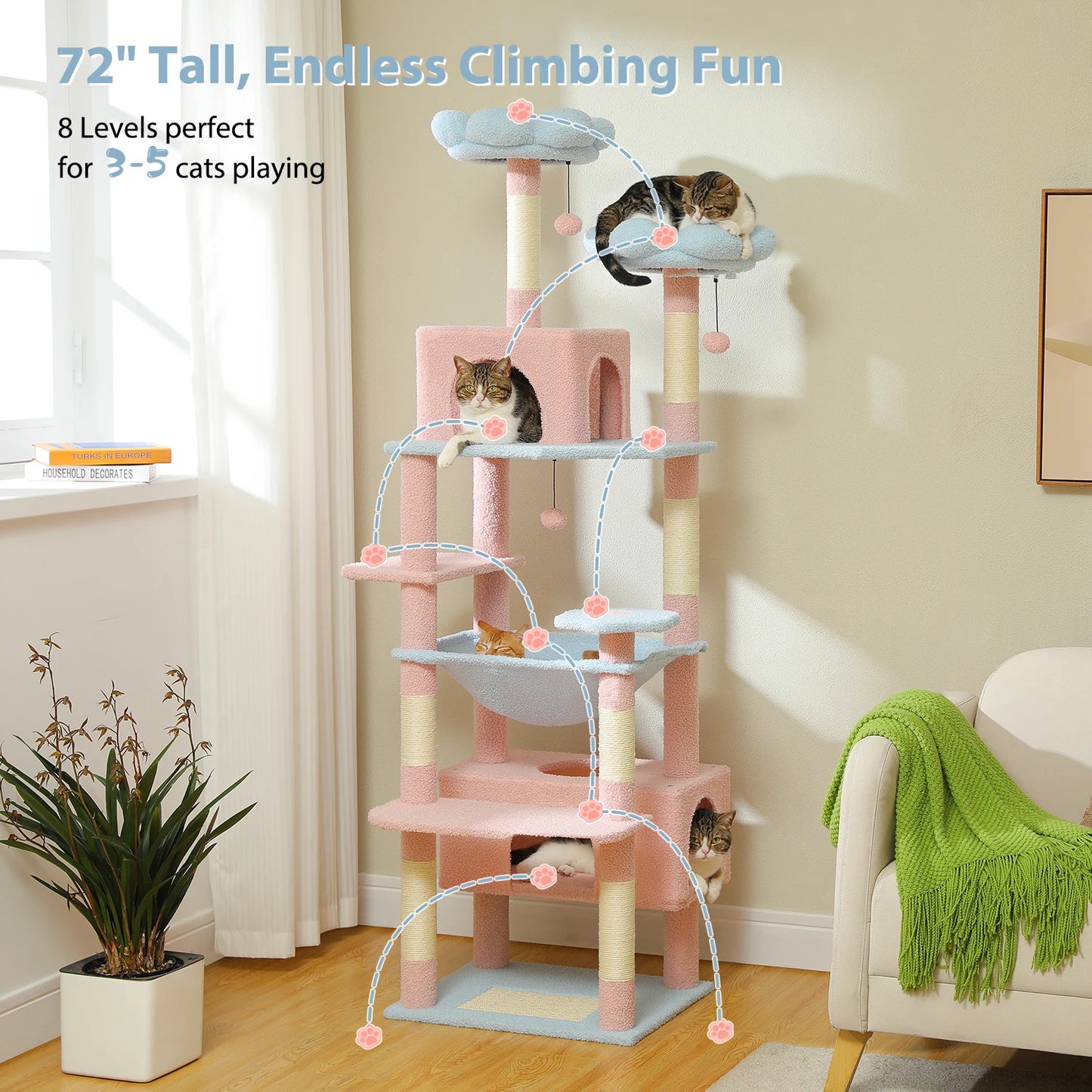PETEPELA Cat Tree Tower With Sisal Posts And Cozy Condos