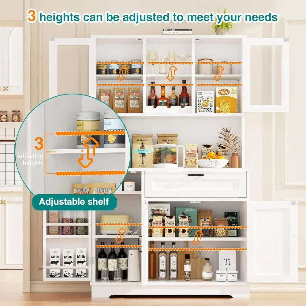 Vongrasig Tall Kitchen Pantry Cabinet Microwave Stand Storage Hutch