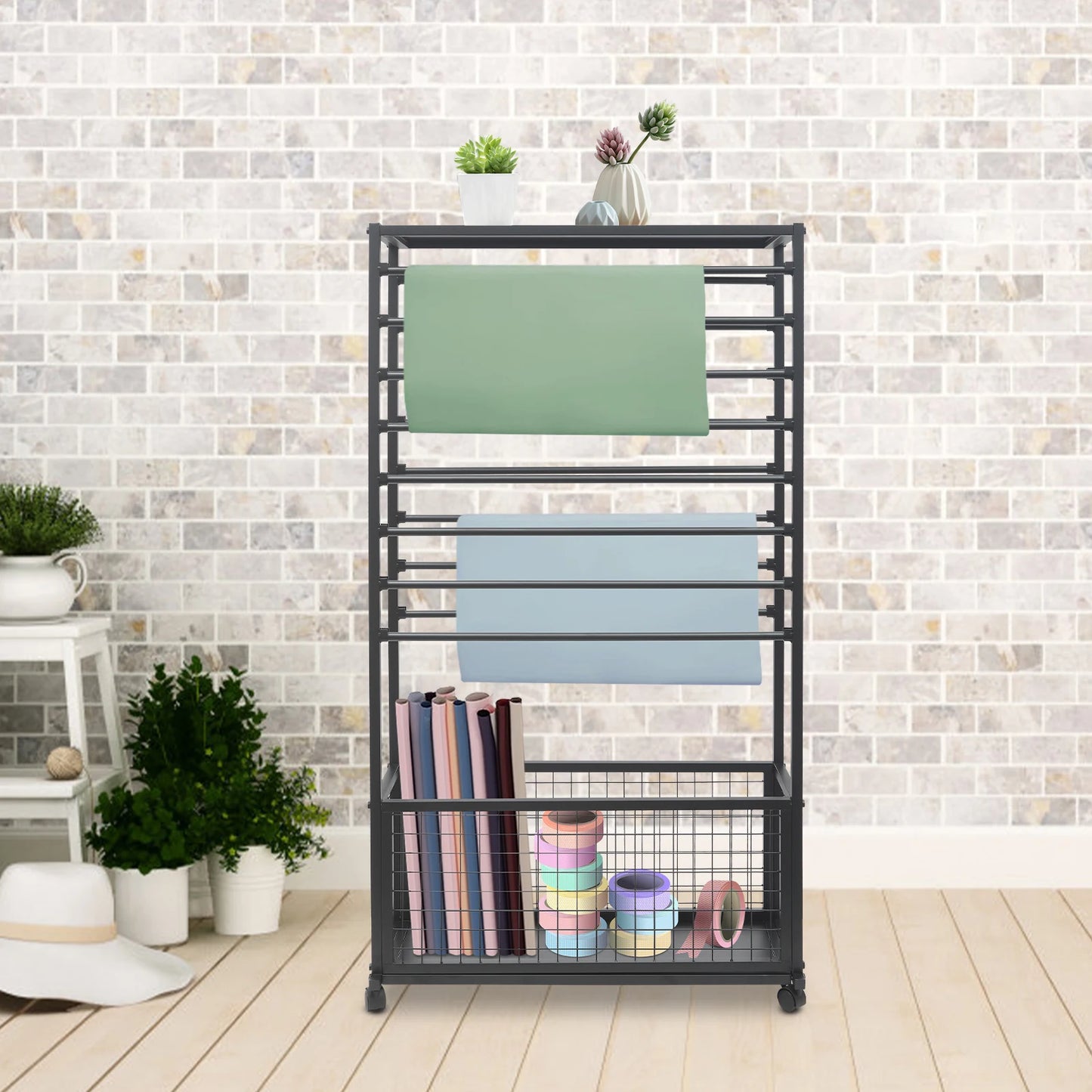 Bymaocar Ribbon Iron Holder Organizer Rack With Wheels Free Standing