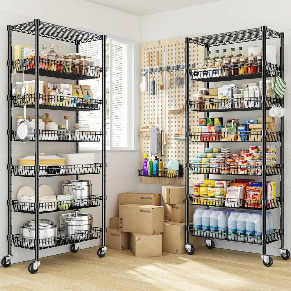 7 Tier Wire Shelving With Wheels For Kitchen Pantry Storage