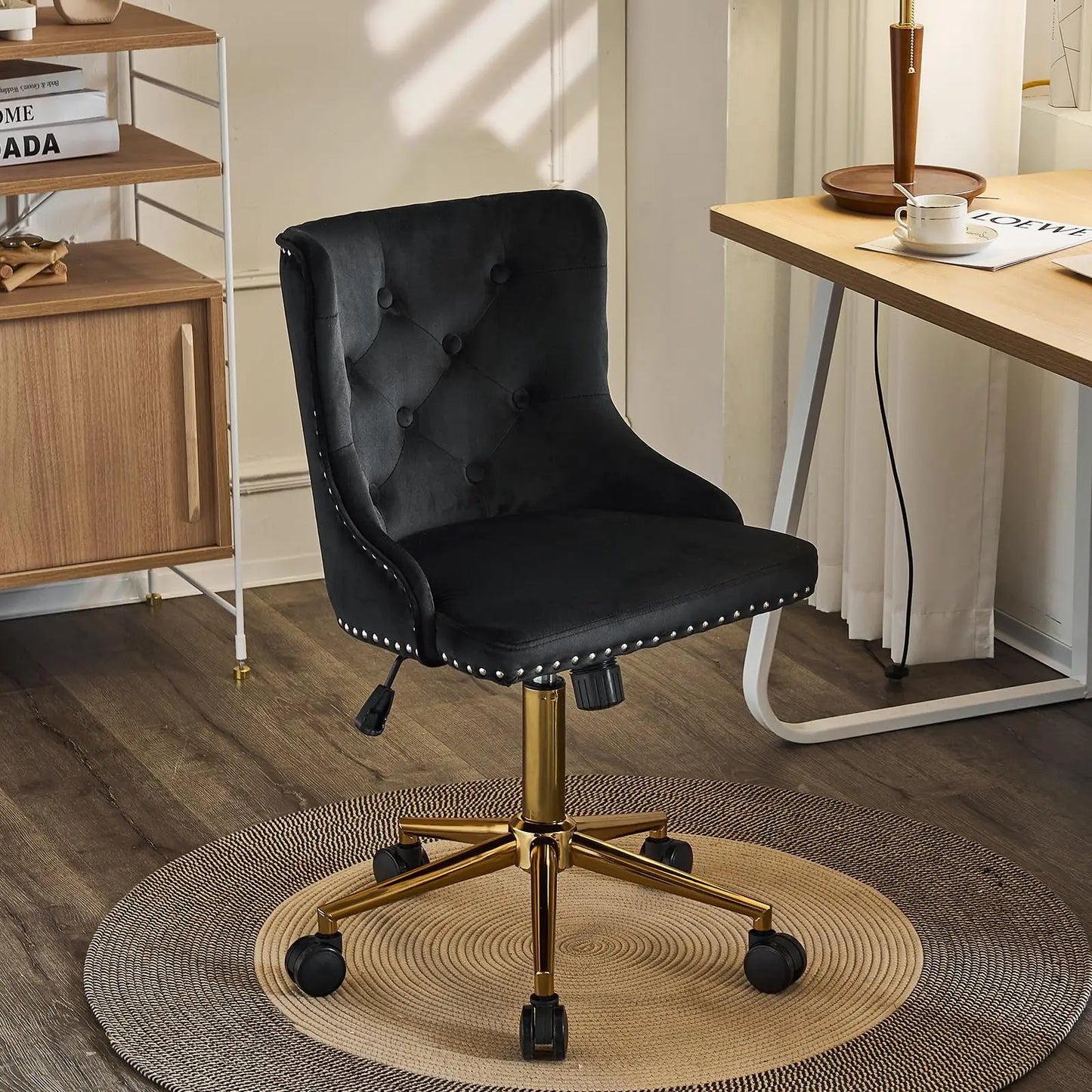 VINGLI Velvet Office Desk Chair With Adjustable Height Metal Base