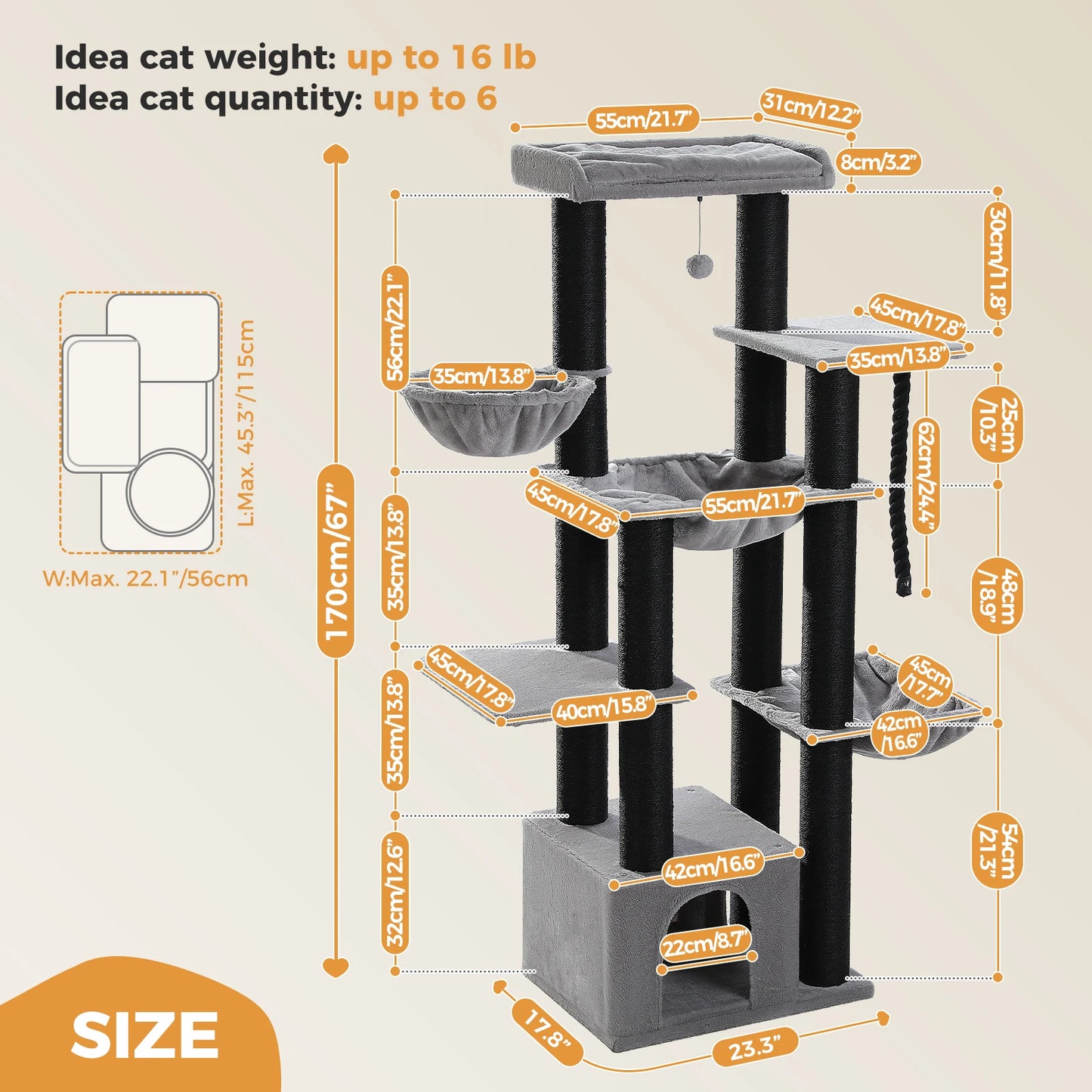 PAWZ Road Large Cat Tree With Five Levels And Hammock