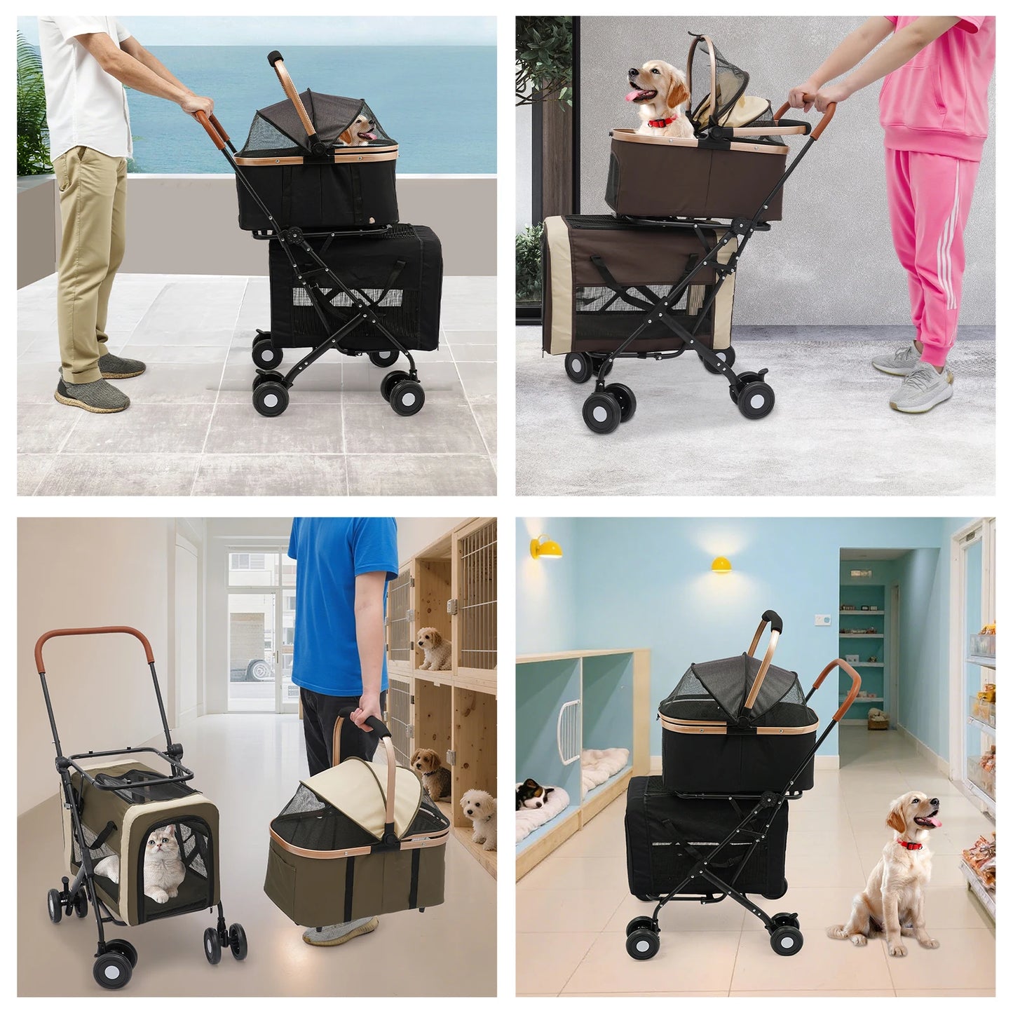Detachable Double Layer Pet Stroller For Two Small Pets