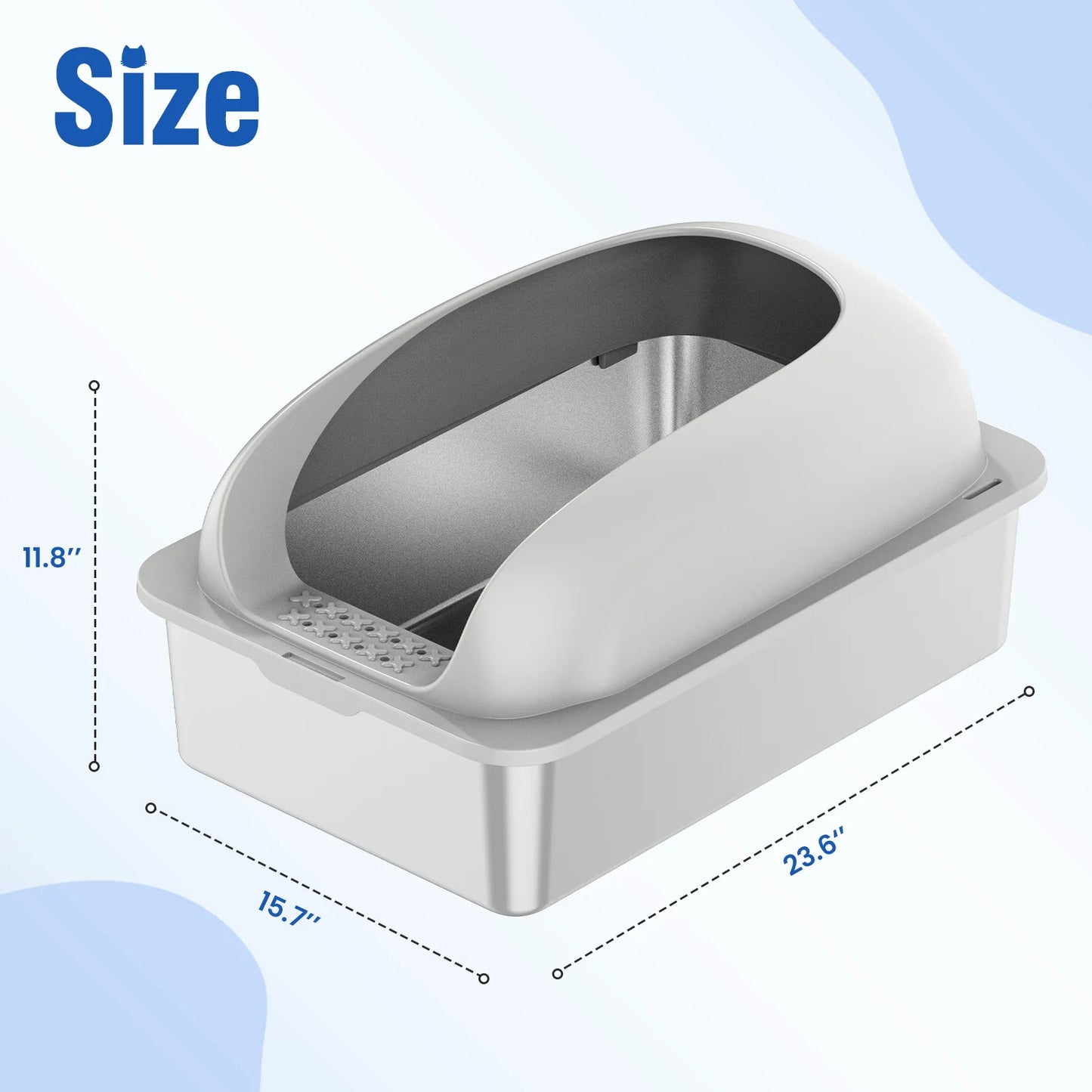 Stainless Steel Cat Litter Box With Lid For Large Cats Scoop Mat Included