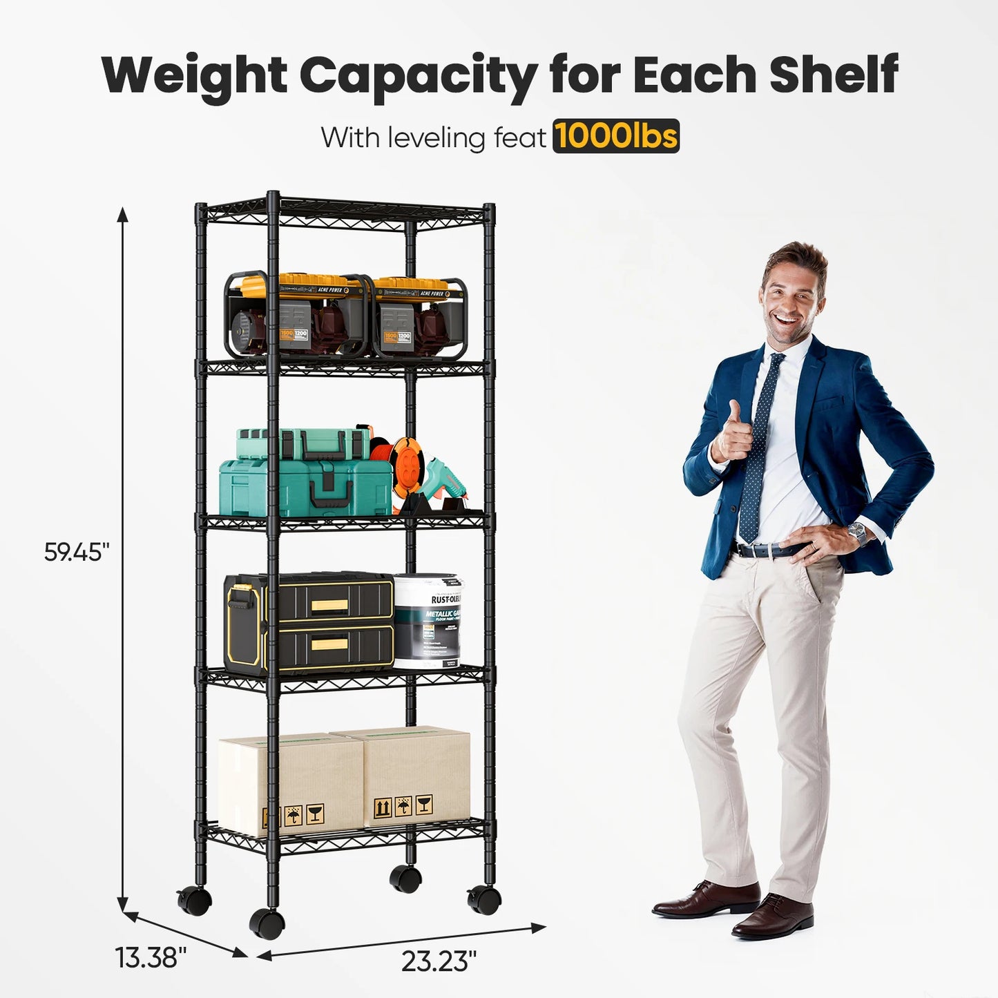 JHK Heavy Duty 3-5 Tier Grid Storage Bookshelf With Wheels