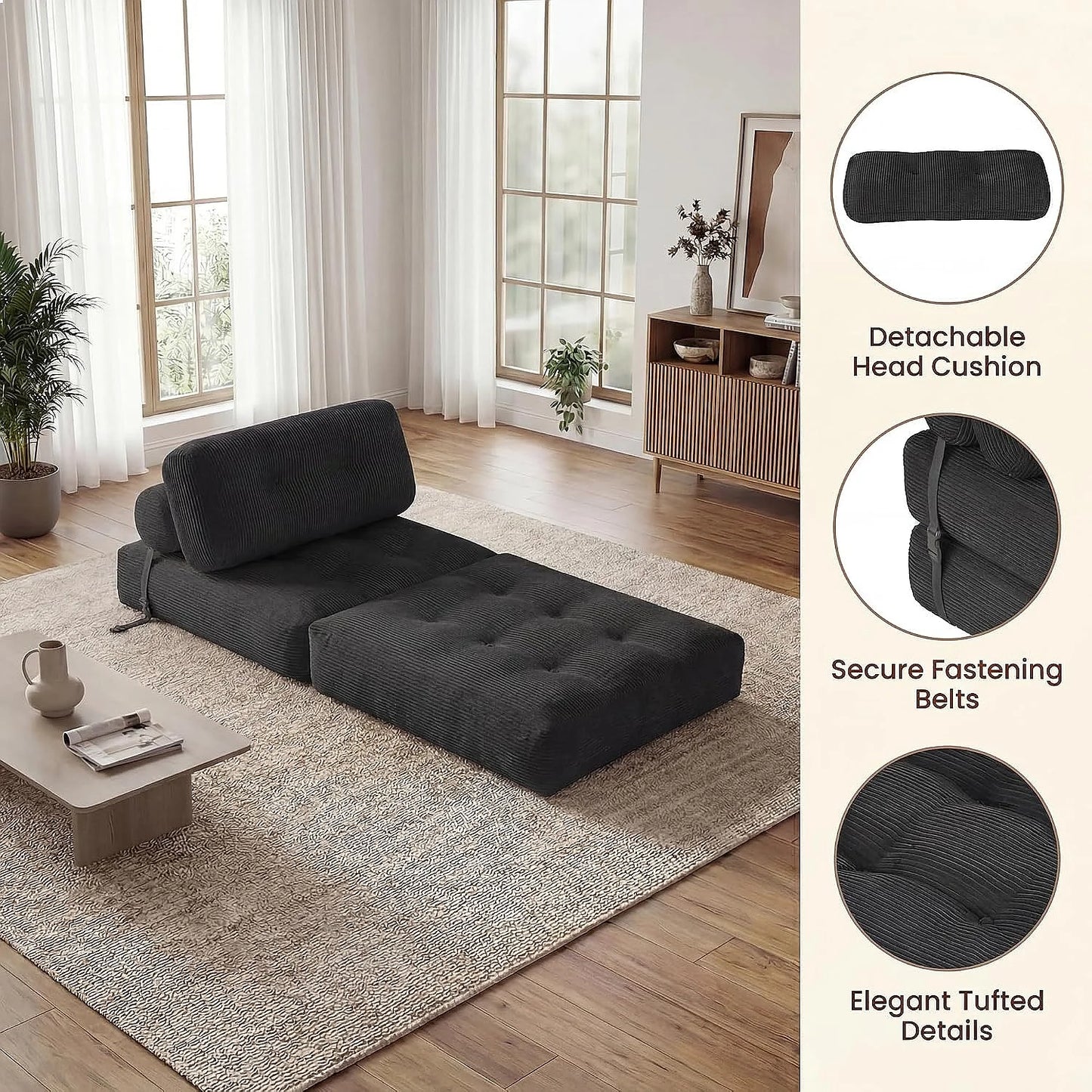 COSTWAY Folding Sofa Bed With Pillow Convertible Couch Sleeper