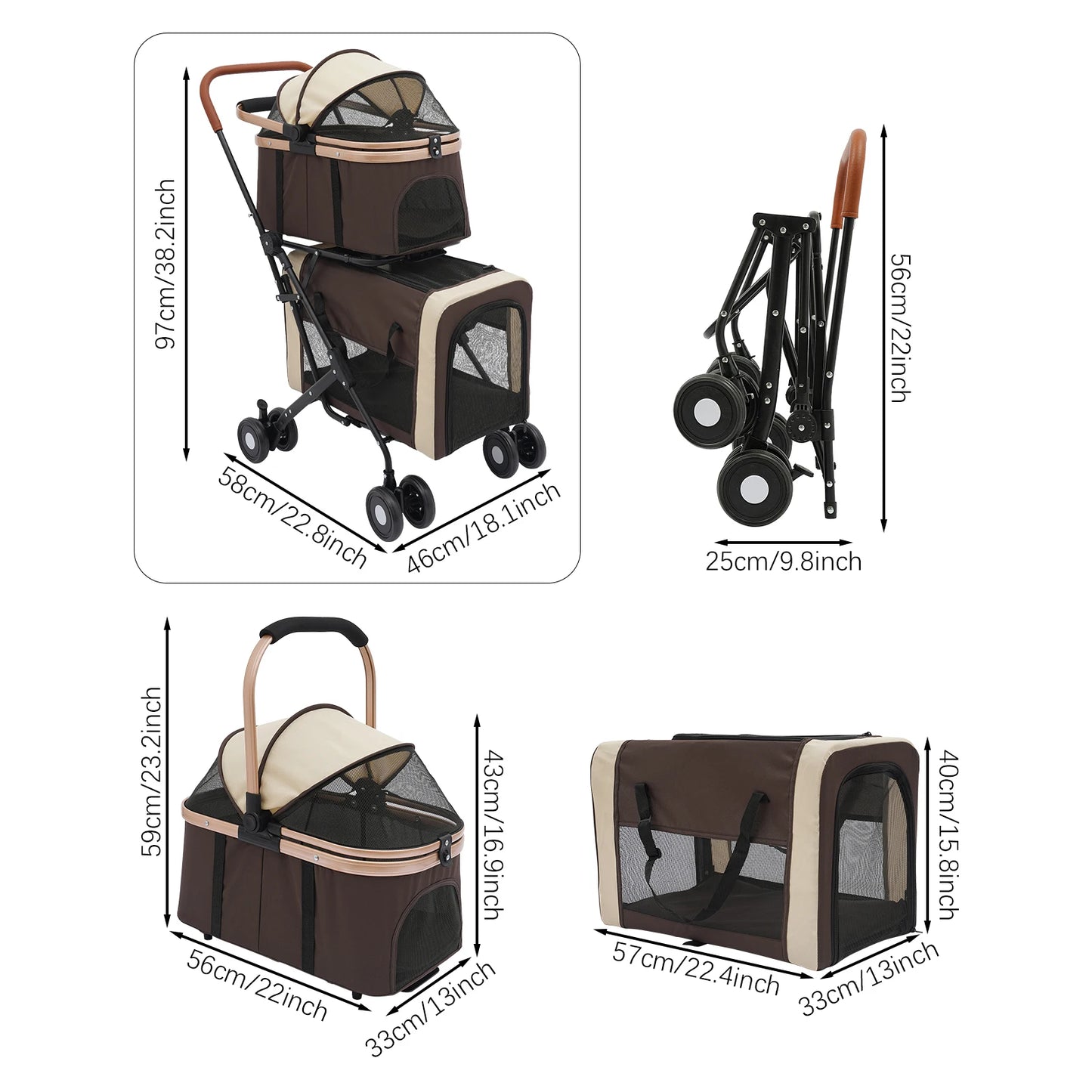 Detachable Double Layer Pet Stroller For Two Small Pets