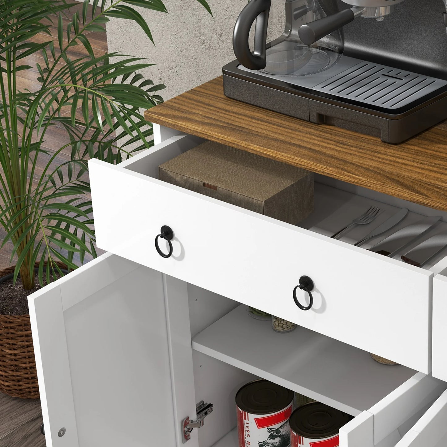 HOMCOM Kitchen Sideboard Buffet Cabinet Barn Doors Adjustable Shelf