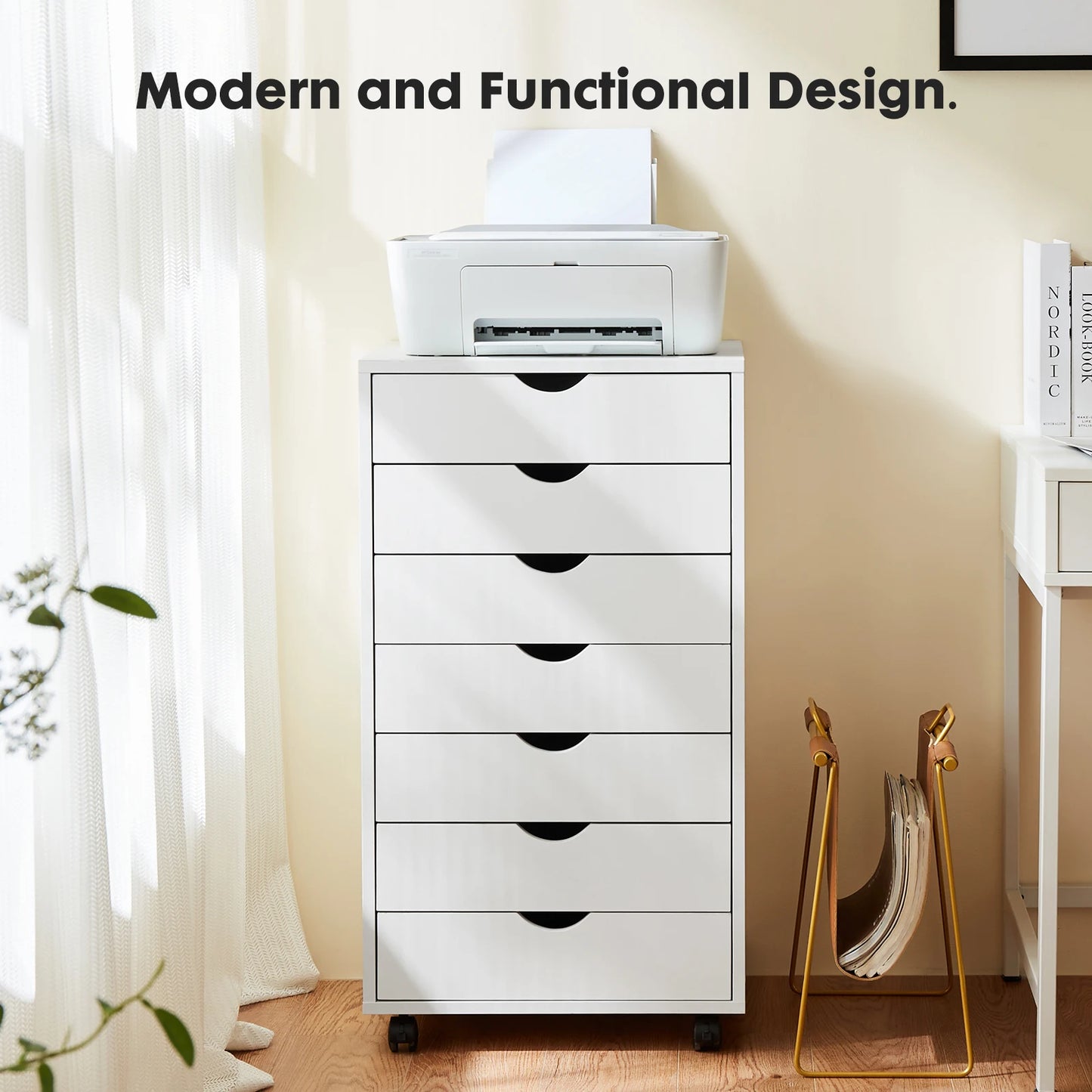 JHK Seven Drawer Chest Nightstand Storage Cabinet On Wheels