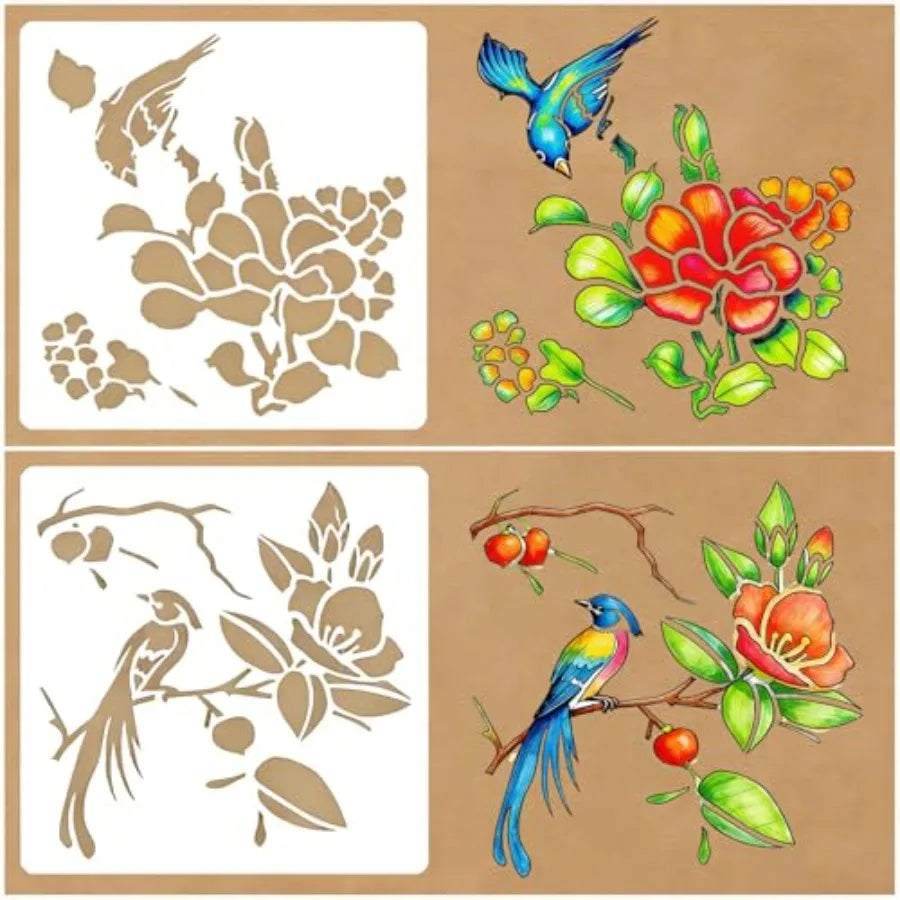 8 Pcs Birds Stencil Set For Painting Reusable Plastic Templates
