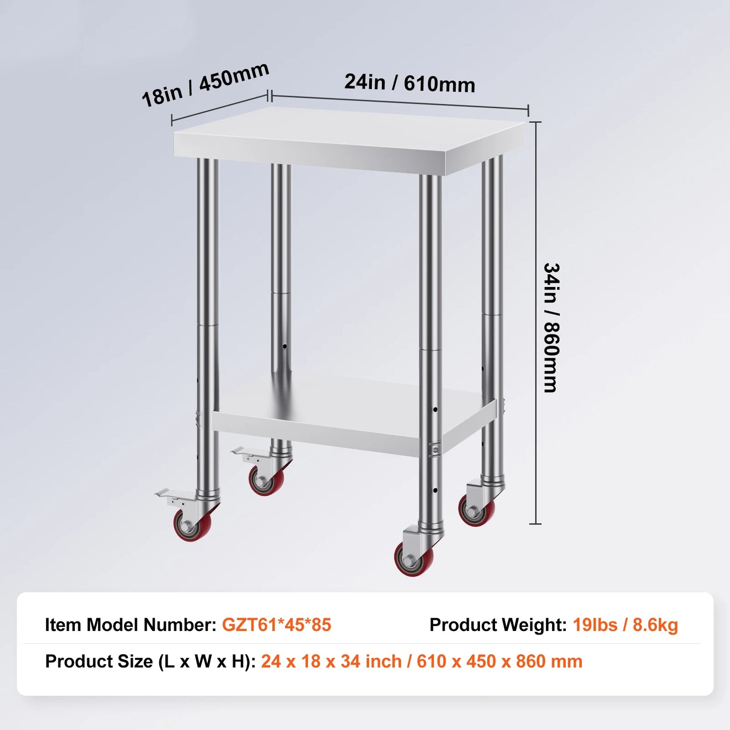 SucceBuy Stainless Steel Kitchen Work Table Adjustable Shelf Caster Wheels