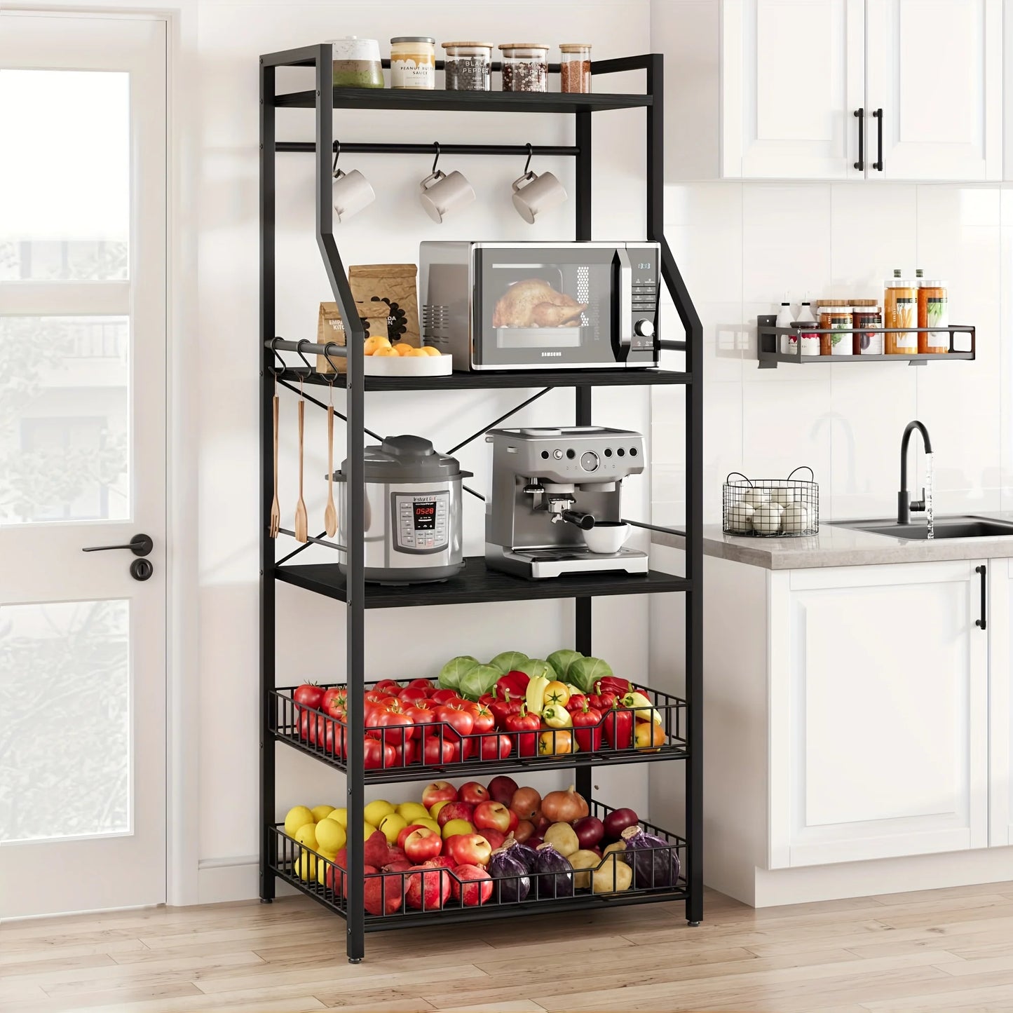 HIHEGD 5 Tier Stainless Steel Kitchen Storage Rack Microwave Stand